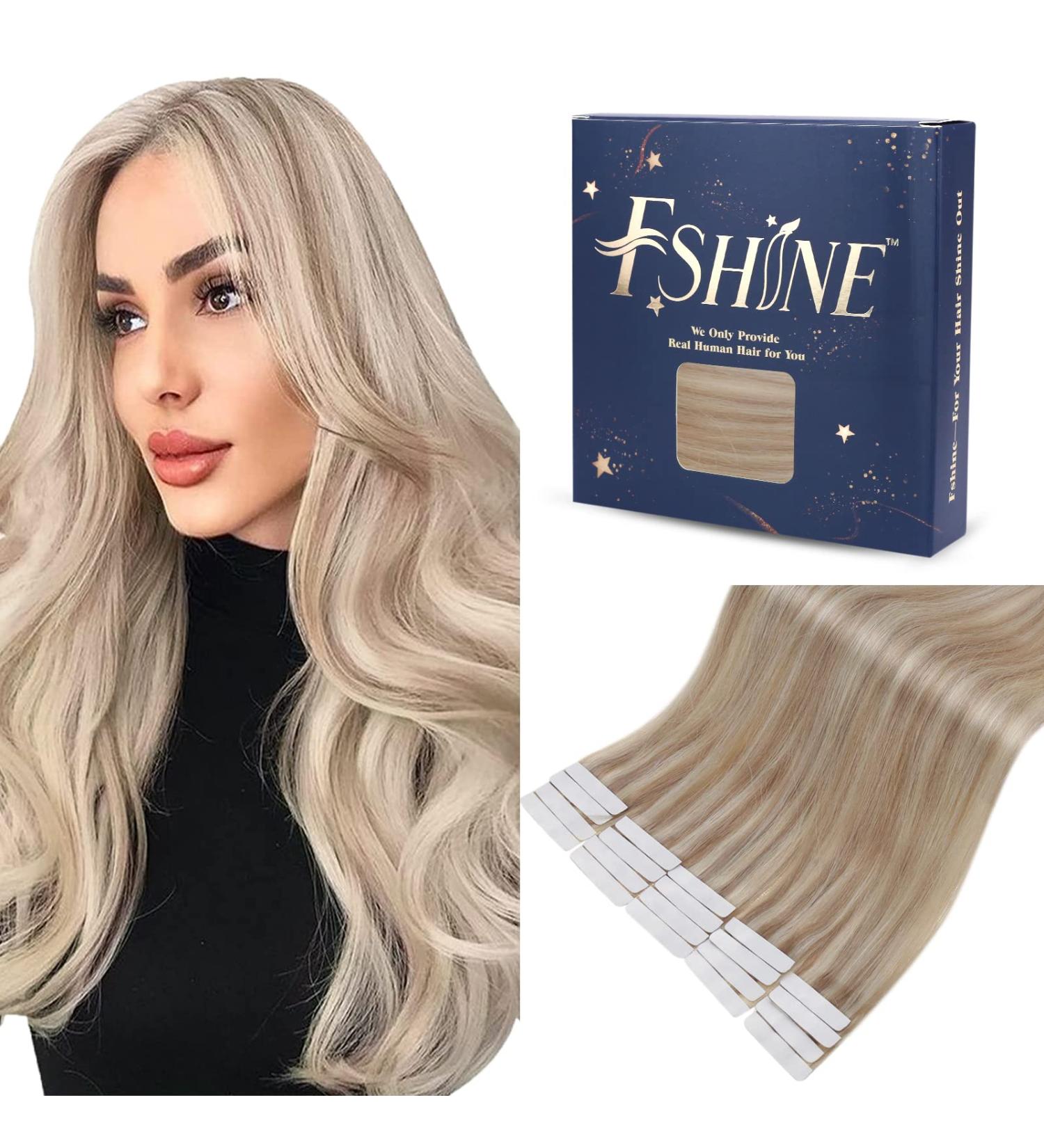 FSHINE Tape Extensions - Real Hair 50g 35cm Ash Blond Highlight - Invisible Hair Tape Extensions #18P613 - 20 Pieces Straight Hair - Buy Online on GoSupps.com