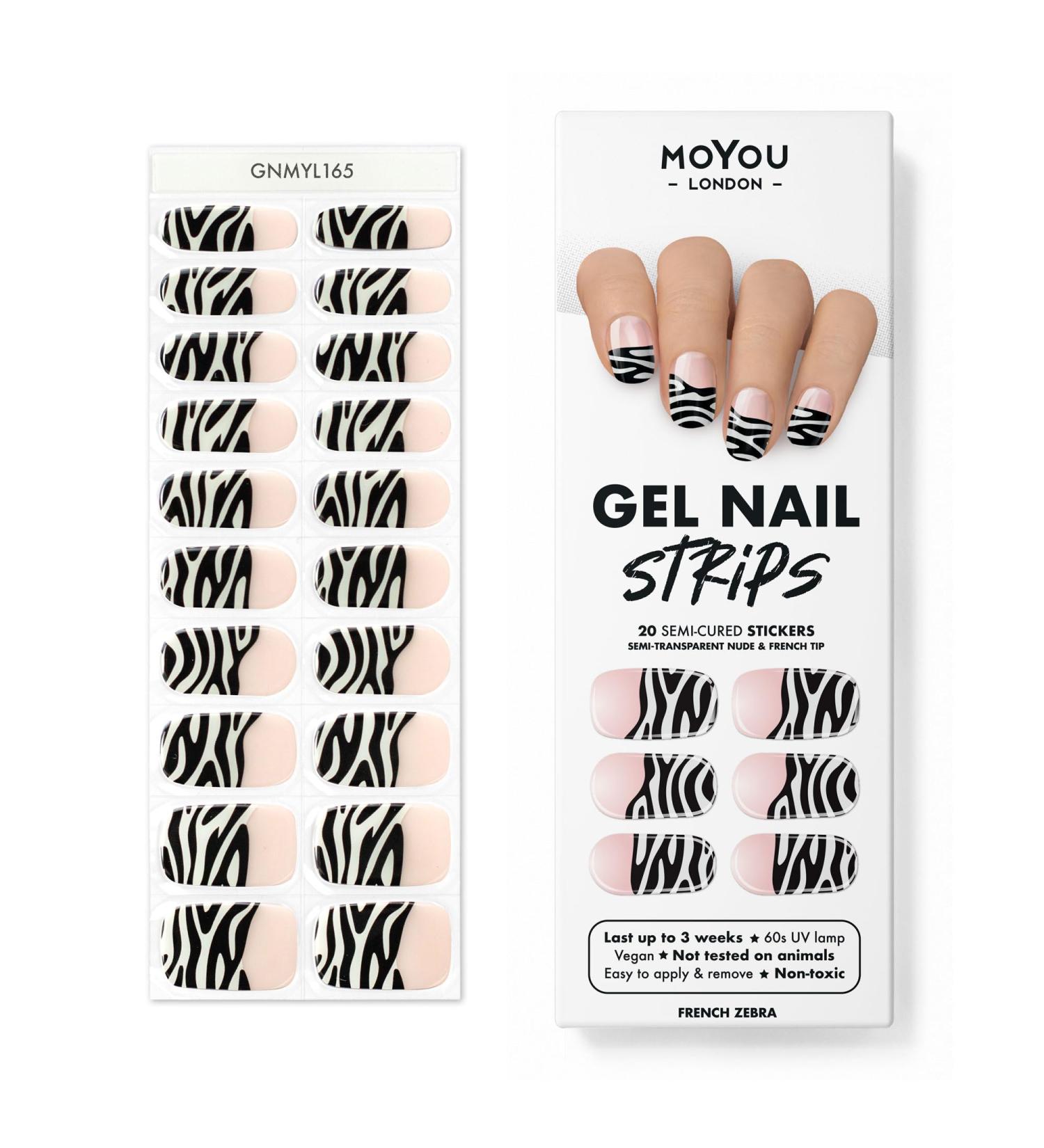 MOYOU LONDON Semi-Cured UV Gel Strips - 20 Salon Quality Gel Nail Foils - French Zebra Design - International Shipping Available - Buy Online on GoSupps.com