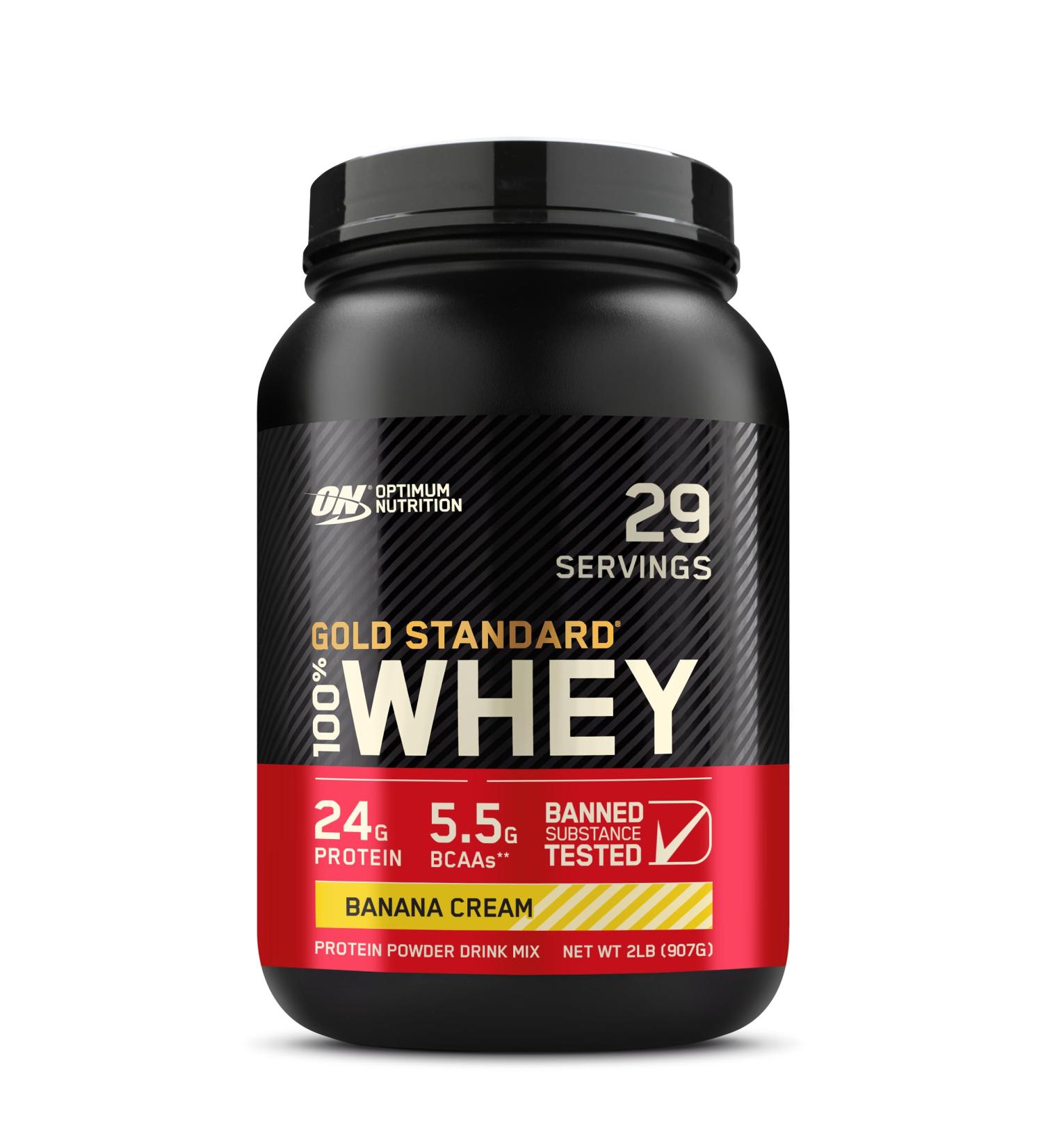 Buy Optimum Nutrition Gold Standard 100% Whey Banana Cream 2 lb (907 g) - International Shipping Available - Buy Online on GoSupps.com