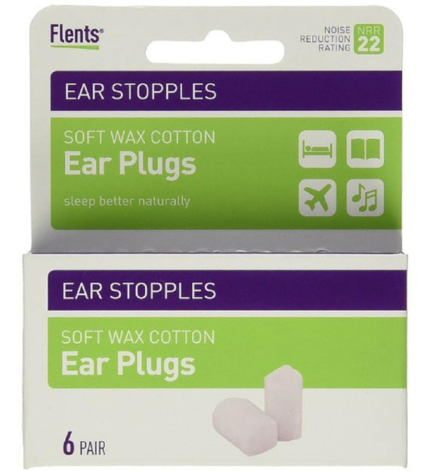 Flents Ear Stopples Wax-Cotton Ear Plugs 6 Pairs (Pack of 3)