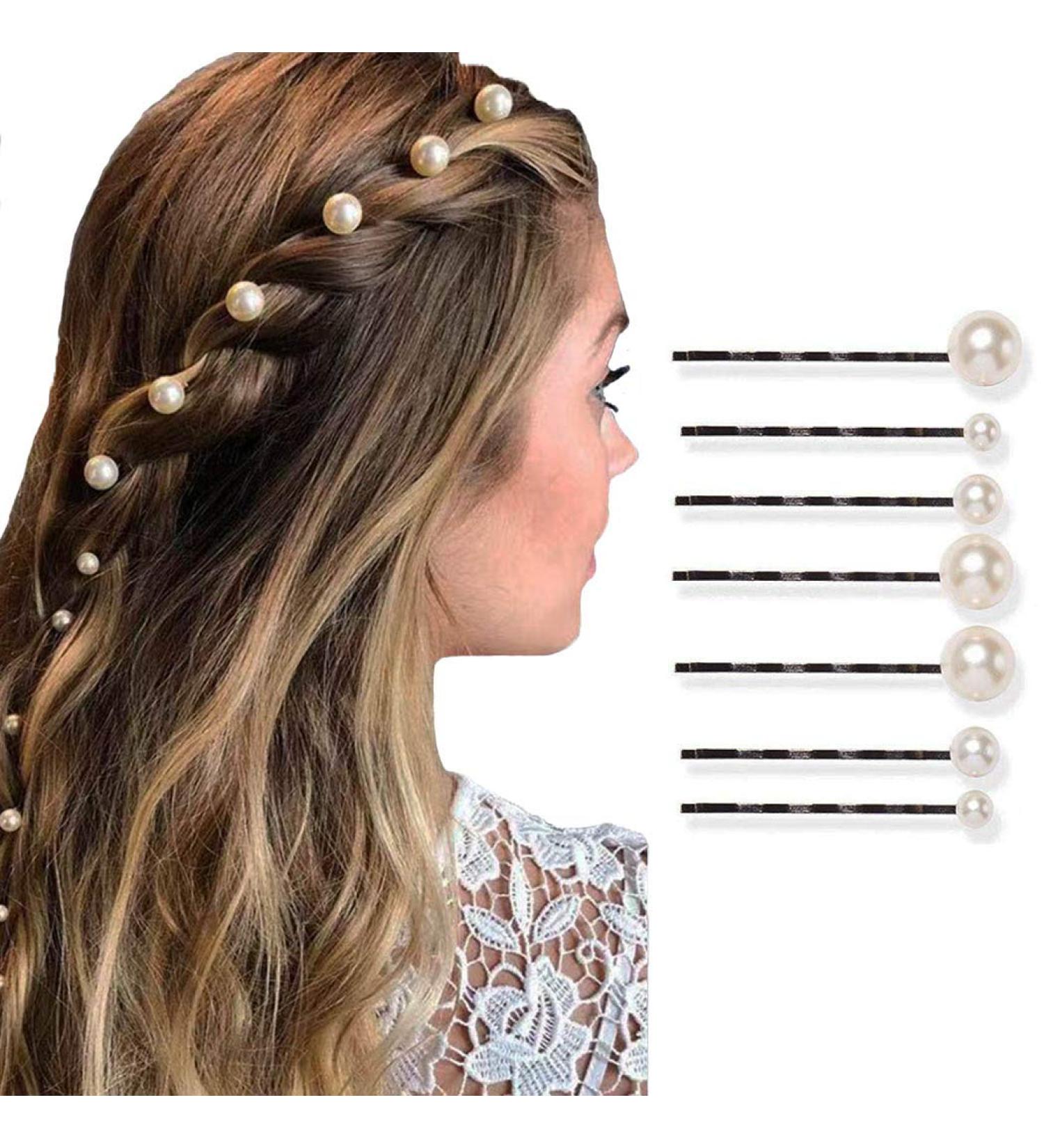 Bartosi Pearls Bobby Pins Hair Clips Hair Barrettes Hairpin Accessories - Pack of 7 (White) for Women and Girls - Buy Online on GoSupps.com