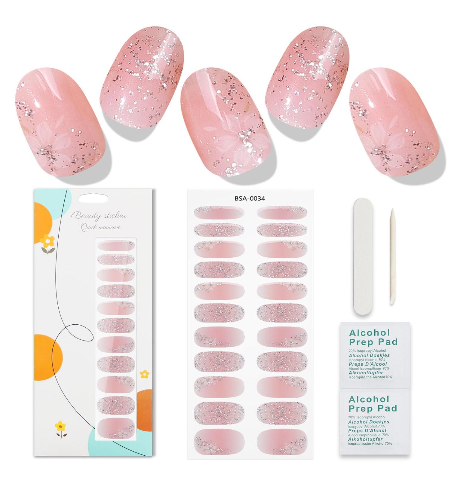 Jmeowio Pink Glitter Gel Nail Films - Self-Adhesive Nail Stickers for Stunning Nail Designs | Premium Glittering Accessories - Buy Online on GoSupps.com