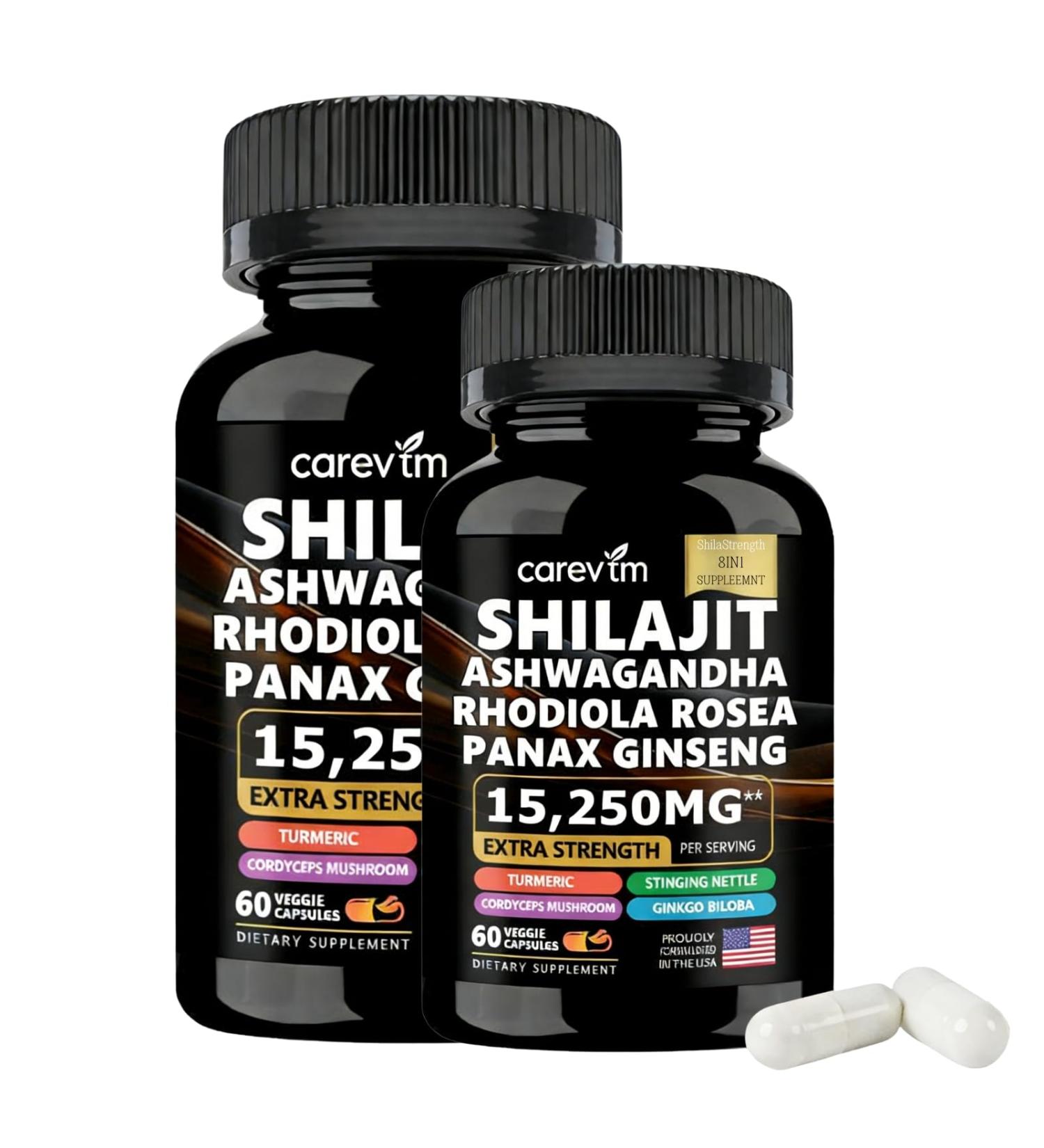 Shilajit Capsules Sea Moss Black Seed Oil Ashwagandha Ginger Capsules 8-in-1Supplement Suitable for Men and Women Rich in Over 85 Trace Minerals Bottle 100 - Buy Online on GoSupps.com