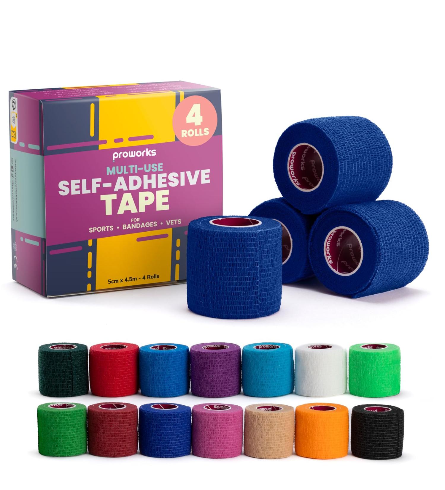 4-Pack Proworks Sock Wrap Sports Tape - Dark Blue | Self-Adhesive Football Sock Tape | Cohesive Bandage Wrap for Shin Pad Goalkeeper & Ankle 5cm x 4.5m Bandage Tape Vet Wrap for Dogs Cats & Horses Pack of 4 Dark Blue - Buy Online on GoSupps.com