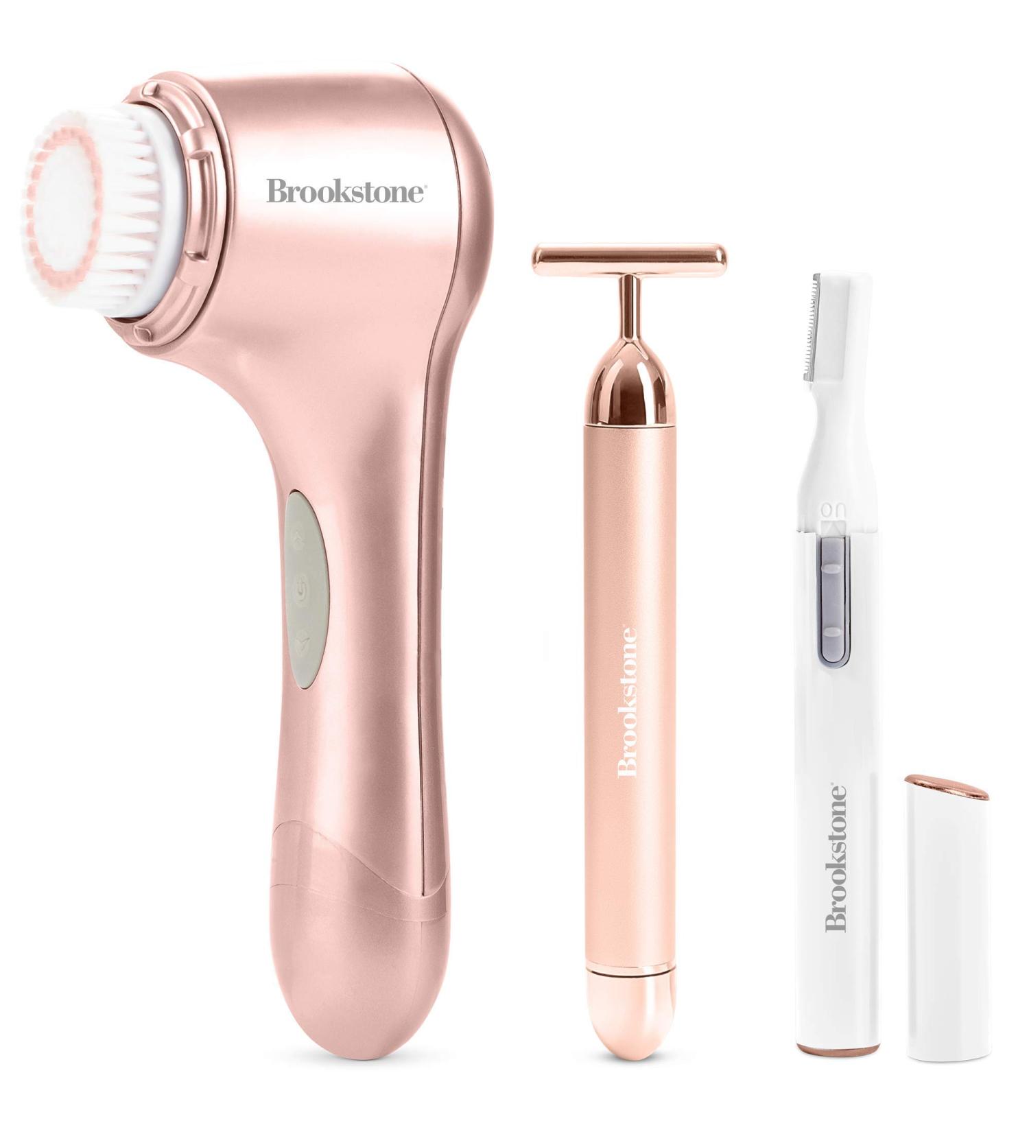 Brookstone 3-in-1 Rose Gold Facial Skin Care Set | Cleansing Brush, T-Bar Massager, & Epilator | Ultimate Gift for Skin Care Enthusiasts - Buy Online on GoSupps.com