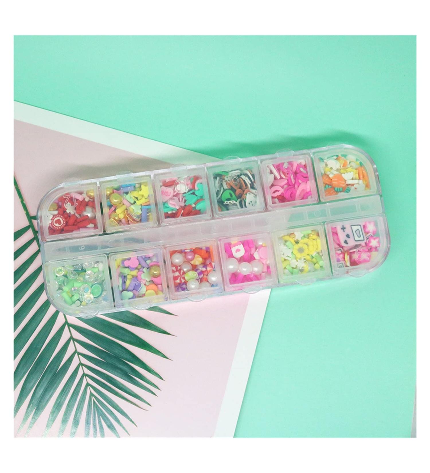 RT 12Grids Slime Beads Box Rhinstone Pearl Fruits Slices Sprinkles for Craft DIY Crystal Mud Filler Accessories Nailart Decoration Y420 (Color : A) - Buy Online on GoSupps.com