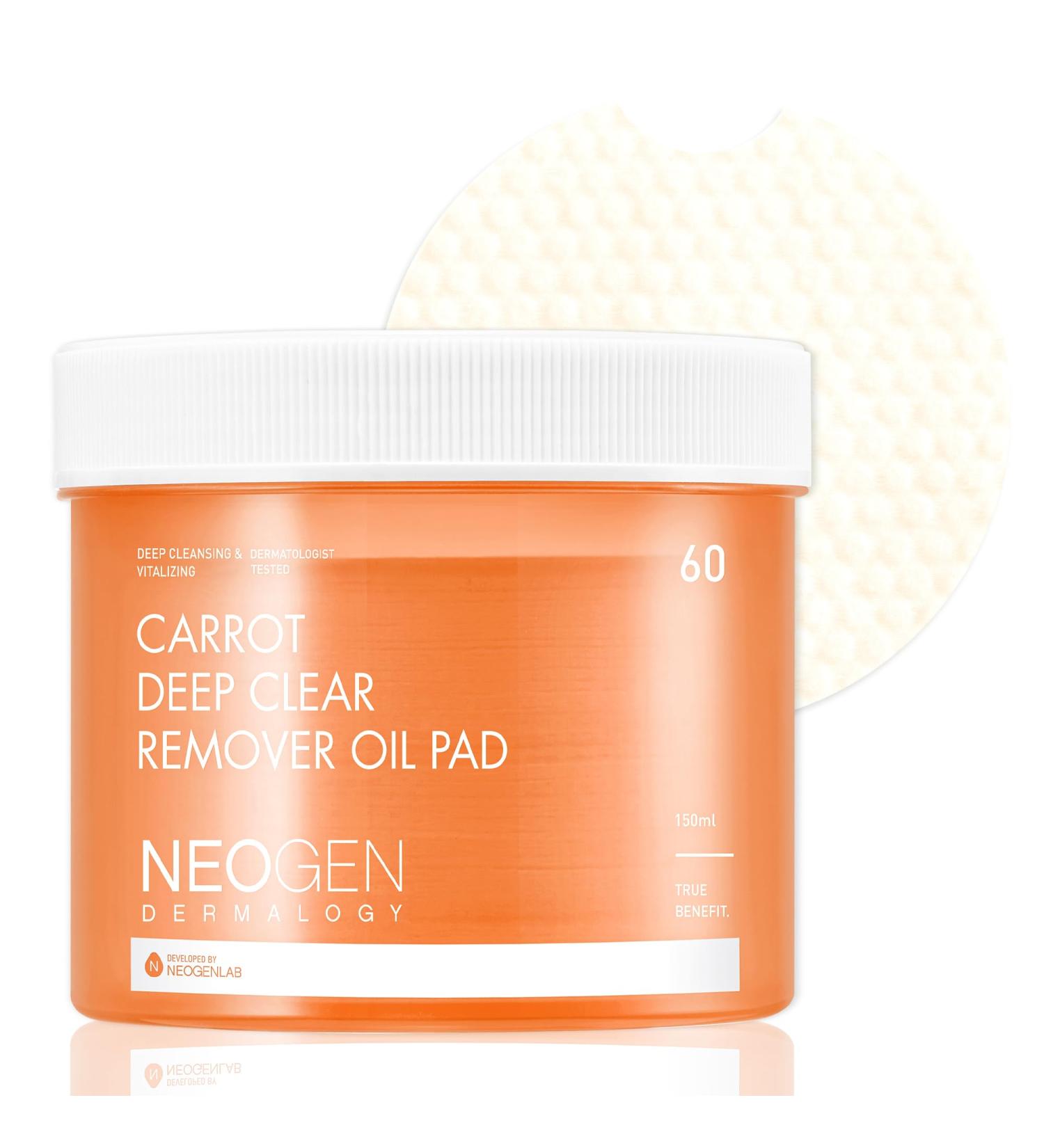 Buy DERMALOGY by NEOGENLAB Carrot Deep Clear Remover Oil Pad - 60 Cotton Pads for Sensitive Skin Alcohol-Free Makeup Remover Waterproof Makeup & Impurities International Shipping Available - Buy Online on GoSupps.com
