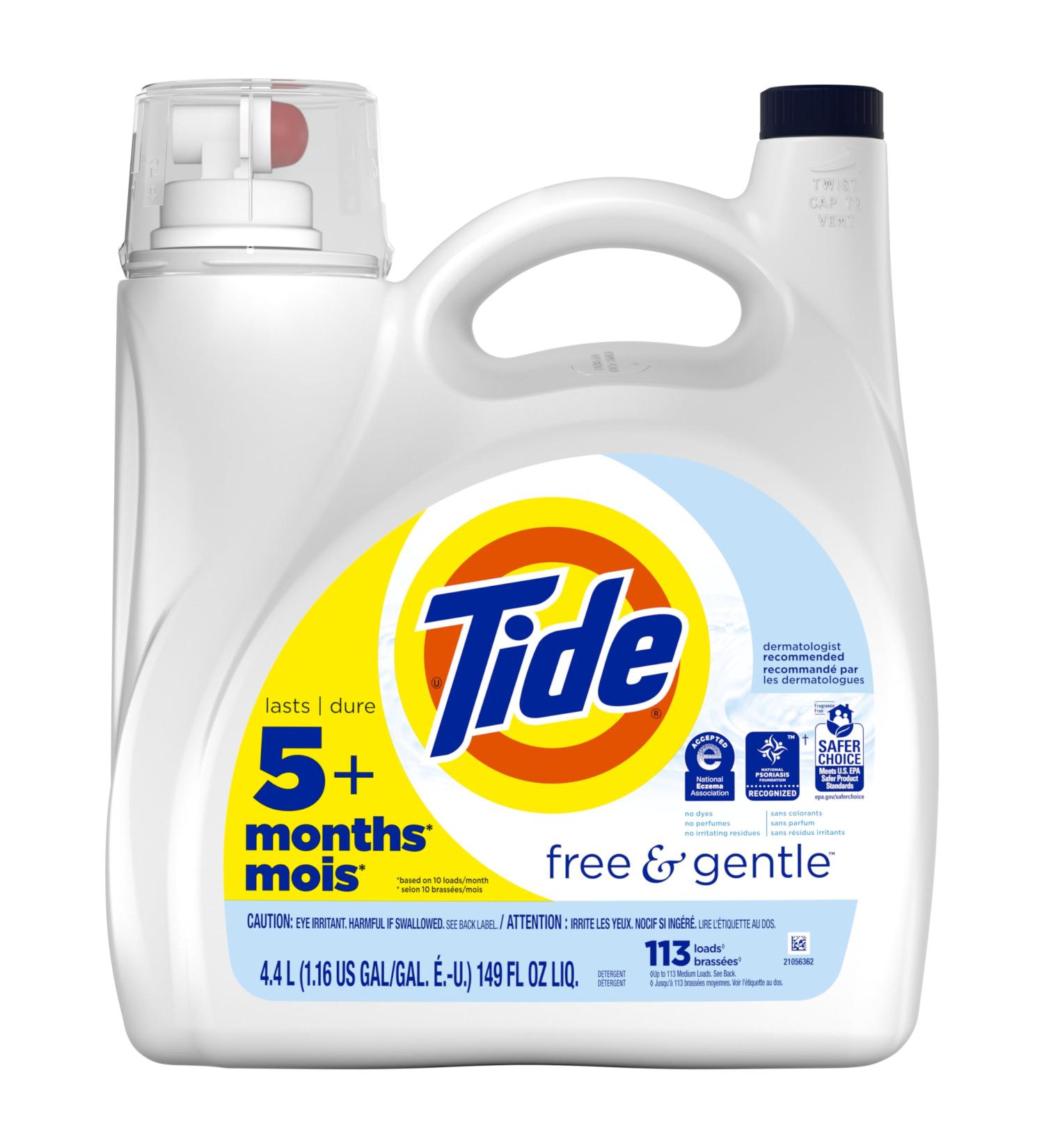 Tide Free & Gentle Liquid Laundry Detergent 113 loads 149 fl oz