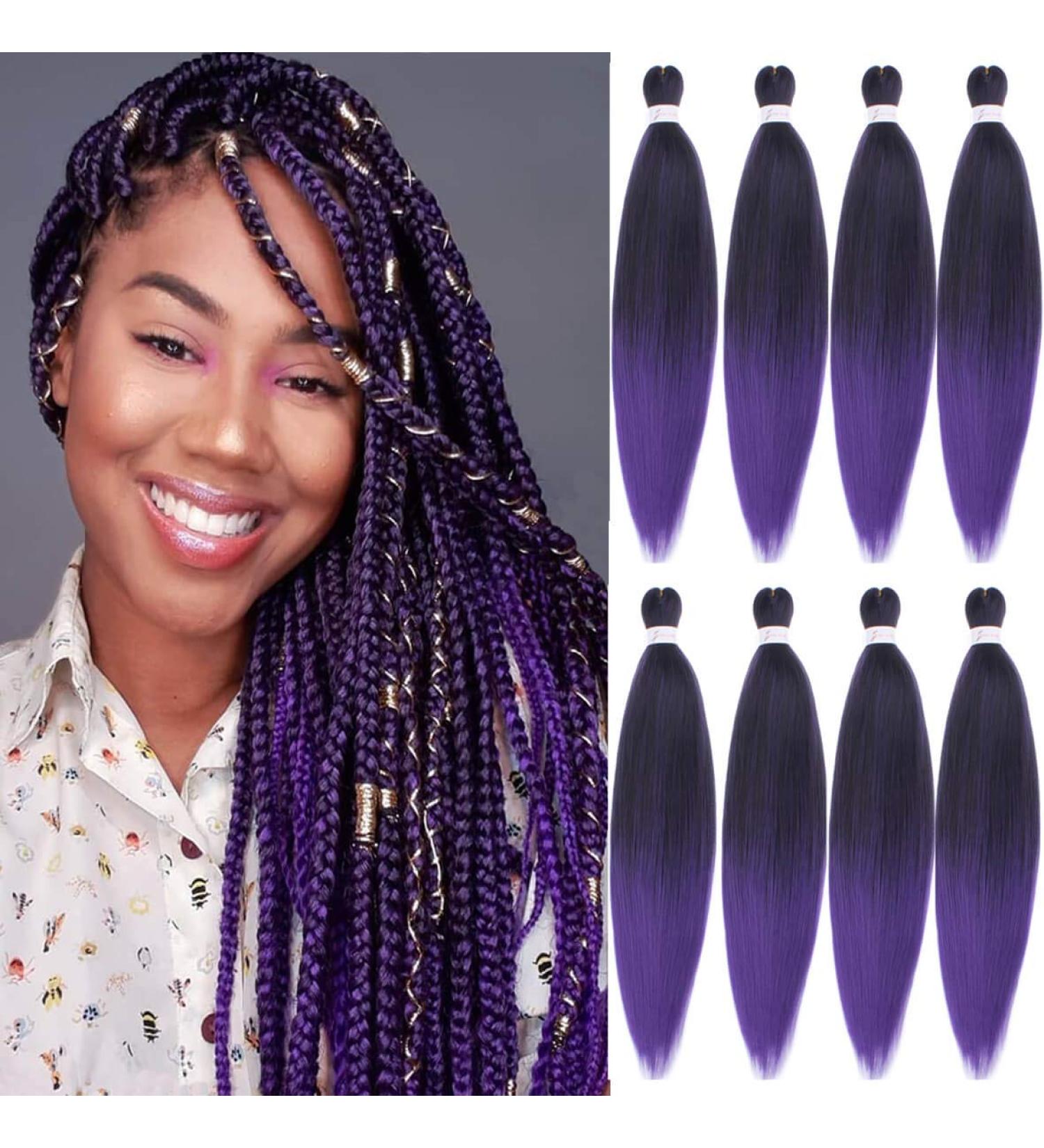 Leeven 8 Packs Purple Braiding Hair Extensions Pre Stretched for Box Braids 26'' Yaki Straight Braiding Hair Synthetic Kanekalon Fiber Hot Water Setting Crochet Braiding Hair Extension /26 Inch 1BPU# 26 Inch (Pack of 8) 1BPU - Buy Online on GoSupps.com