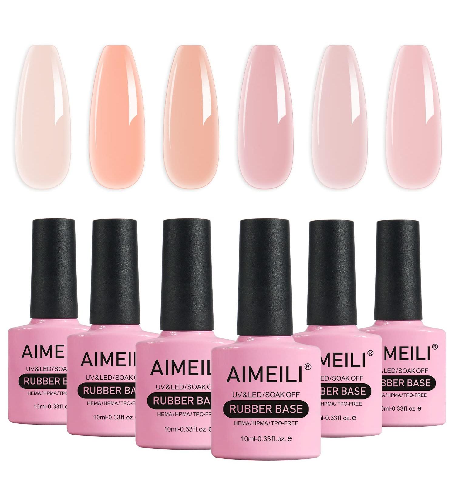 AIMEILI Hema Free Rubber Base Gel For Nails  Soak Off U V LED Clear Sheer Gel Nail Polish  4 in 1 Nail Strengthen/Enhance/Base Coat/Color Gel Polish Set Of 6pcs X 10ml - Kit 47 KIT4 - Buy Online on GoSupps.com