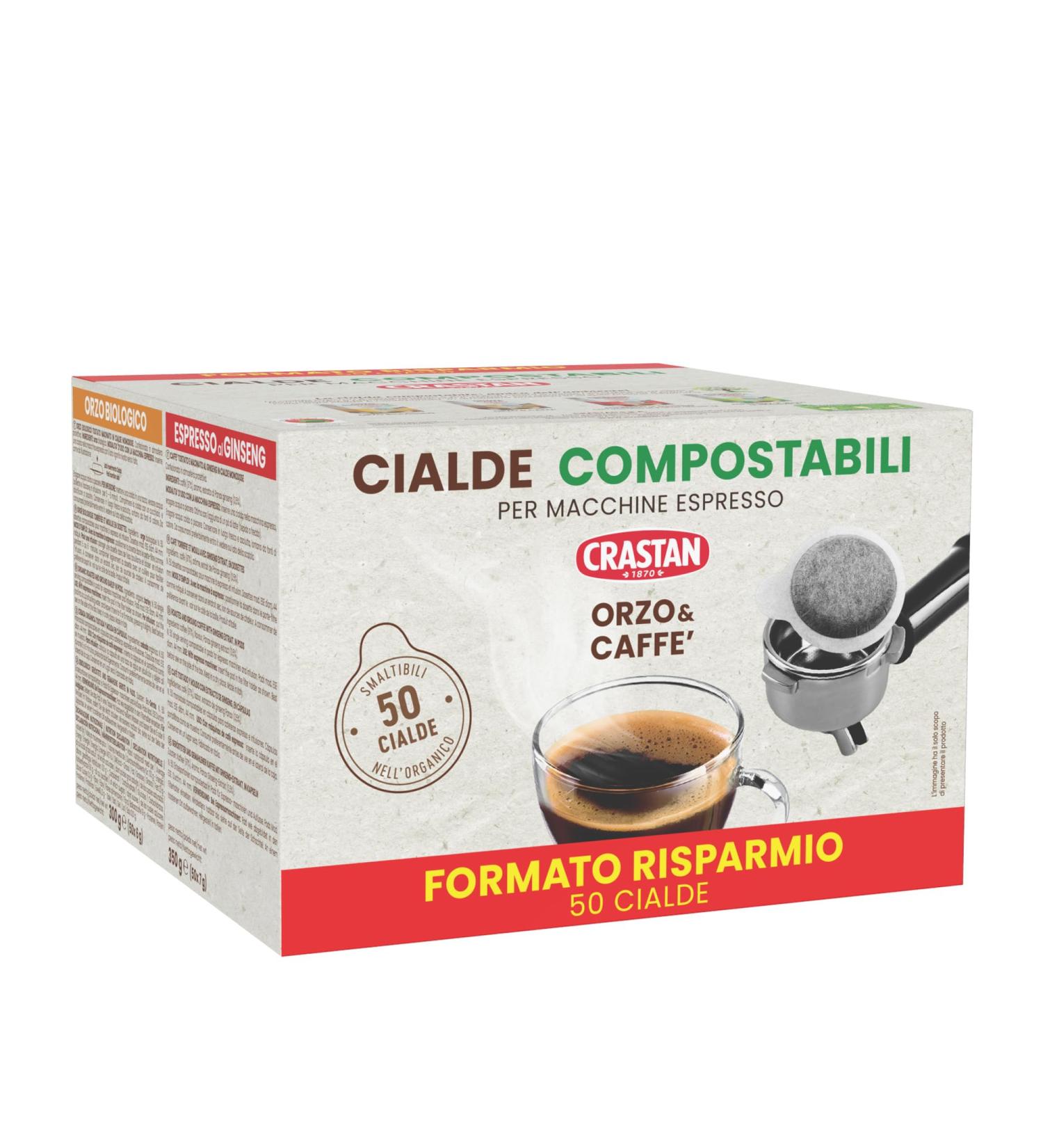 Crastan Box of 50 Compostable ESE Barley & Coffee Pods Espresso Machine Compatible Pods 100% Made in Italy - Buy Online on GoSupps.com