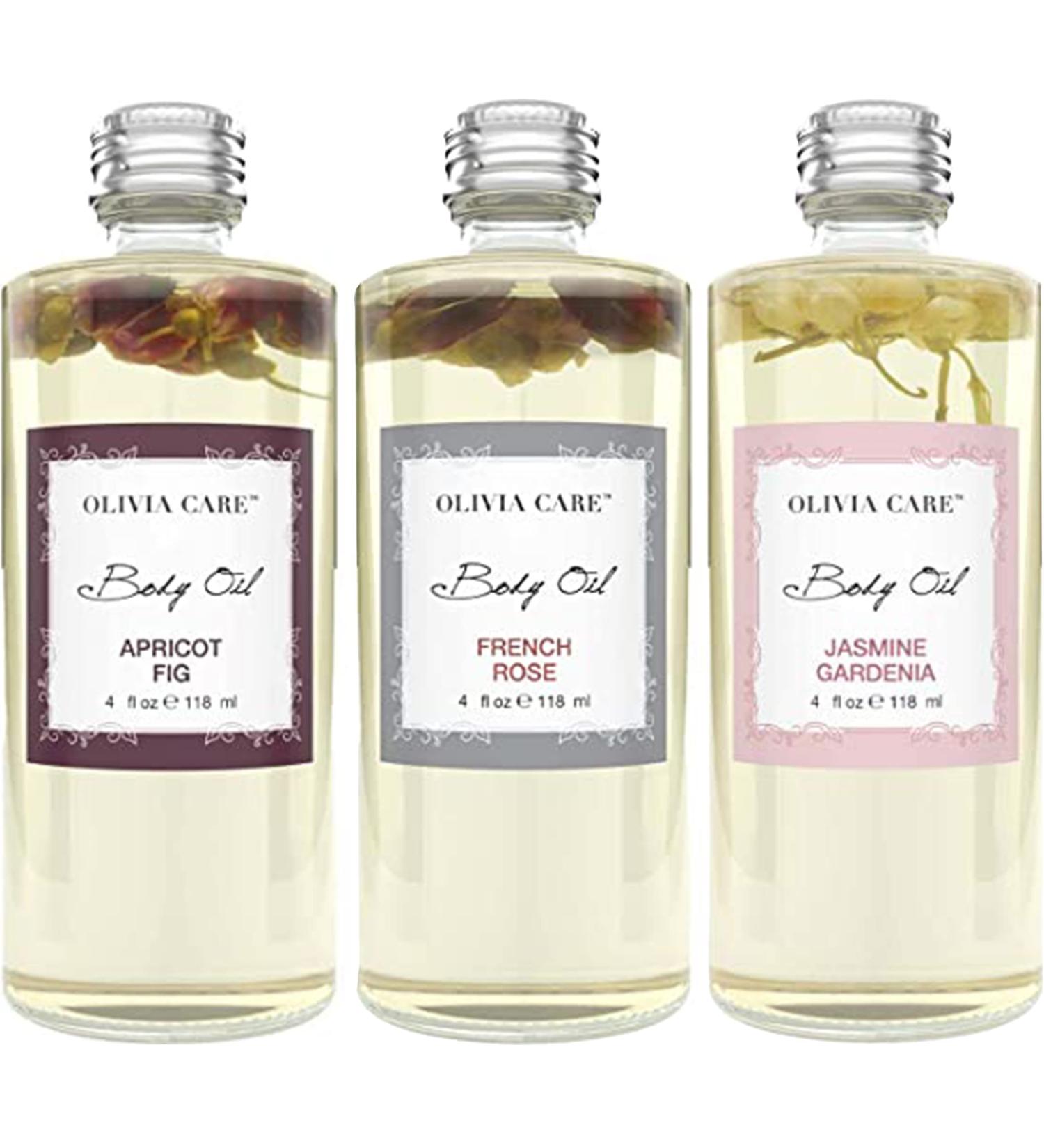 Olivia Care 3 Pack Body Oils with Apricot Fig, French Rose, Jasmine Gardenia - Natural Perfume & Moisturizer with Vitamin E, K, Omega Fatty Acids - Buy Online on GoSupps.com