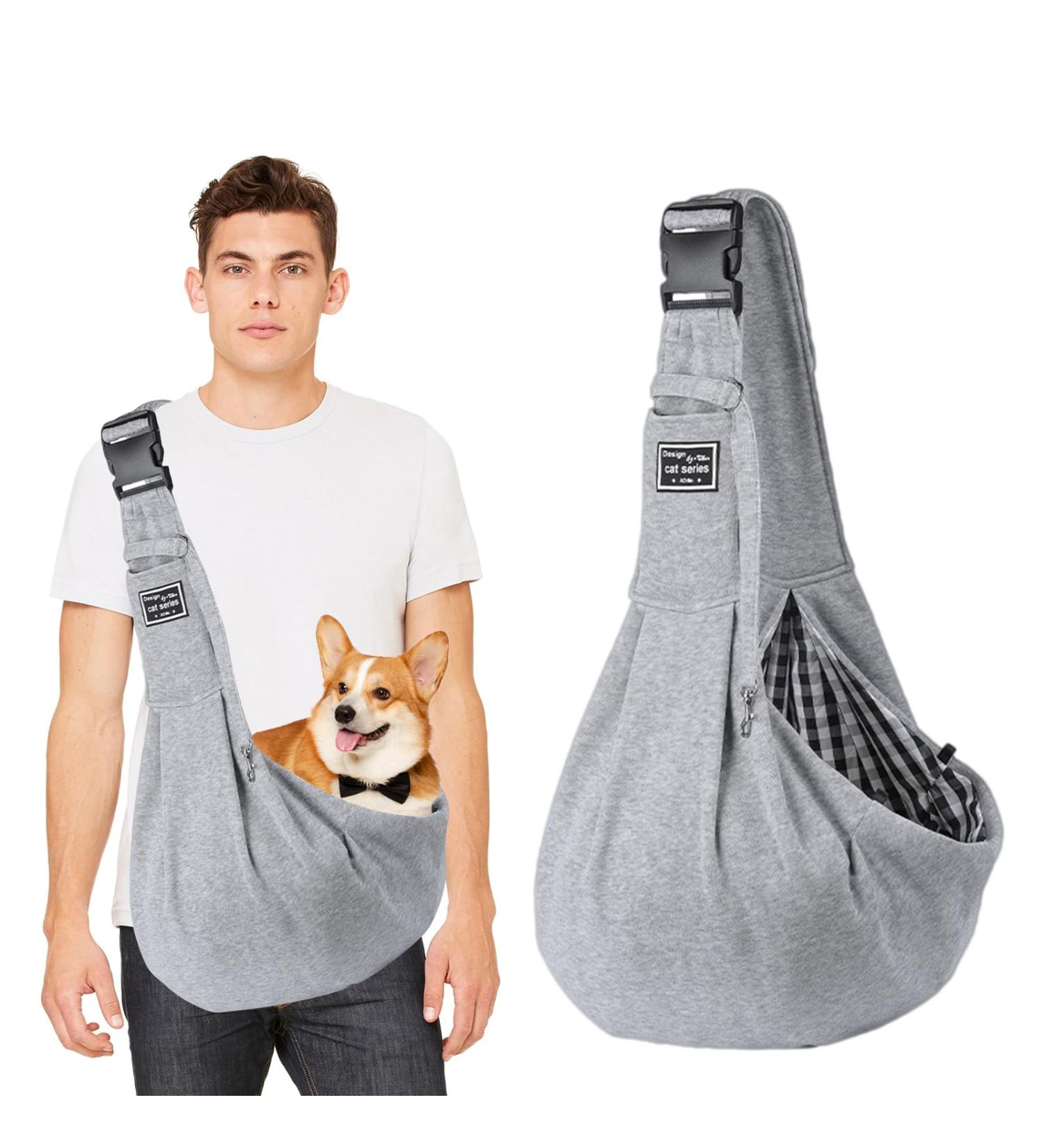Petcute Sling Dog Carrier Bag for Small Dogs - Adjustable Padded Shoulder Strap & Safety Buckle - Front Pocket - Gray - Buy Online on GoSupps.com