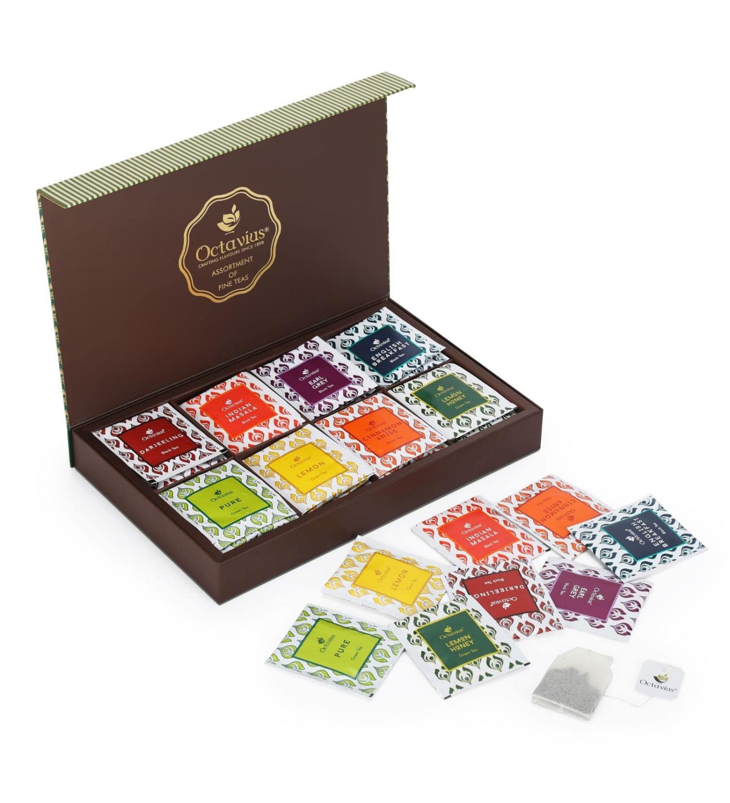 Octavius Assortment of Fine Black & Green Teas | 48 Teabags | 8 Assorted Flavors | Ideal for Gifting - Buy Online on GoSupps.com