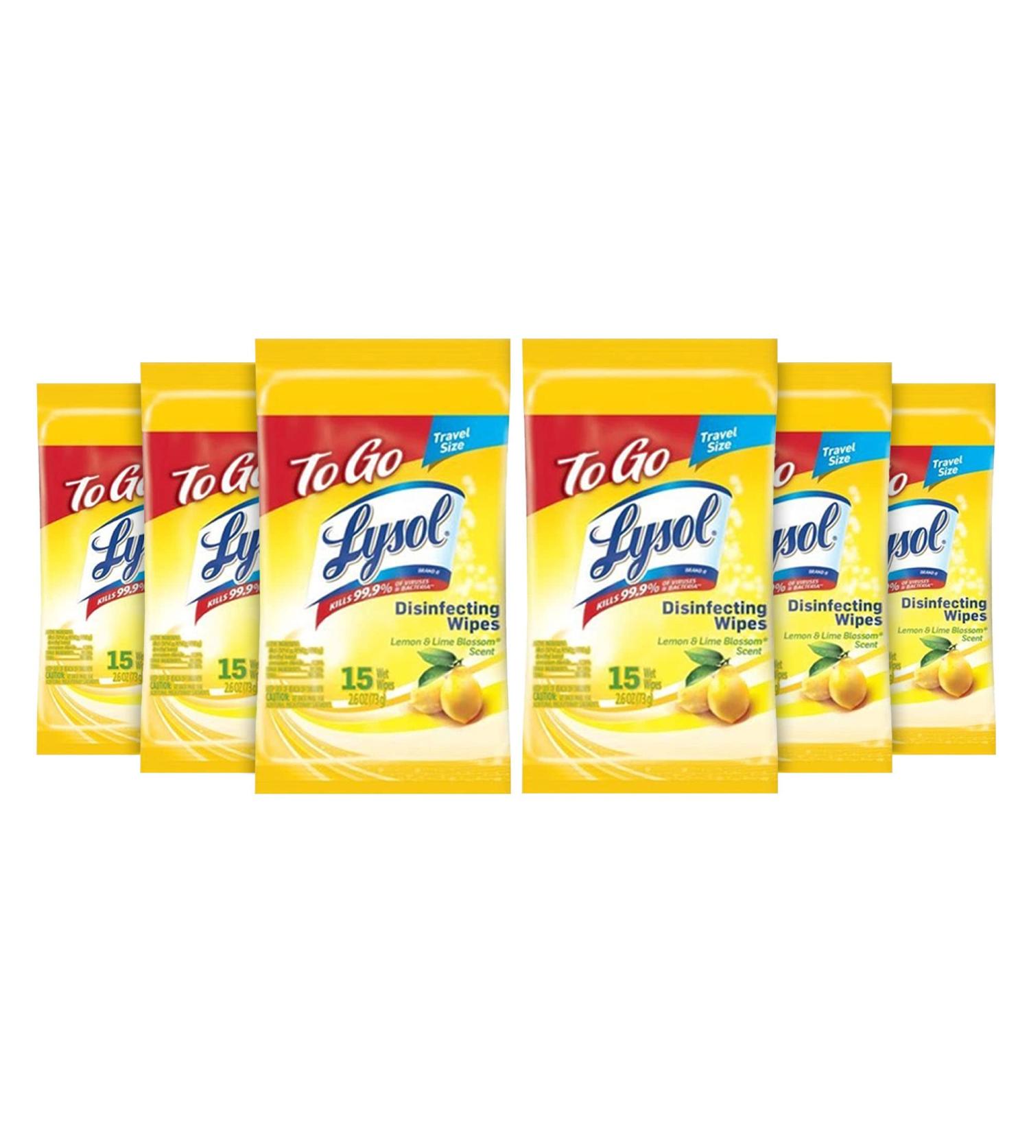 Lysol Disinfecting Wipes - Lemon & Lime Blossom To-Go Flatpack 15 ct. (Pack of 6) - Buy Online on GoSupps.com
