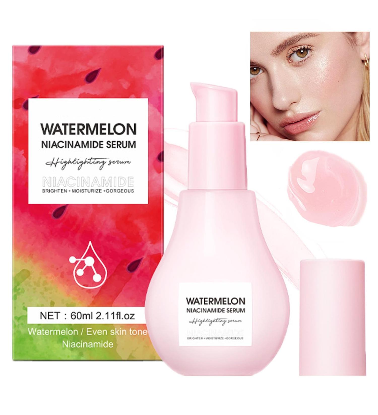Watermelon Glow Niacinamide Serum | Hydrating Moisturizer with Hyaluronic Acid & Vitamin E - Brightening Face Care - Buy Online on GoSupps.com