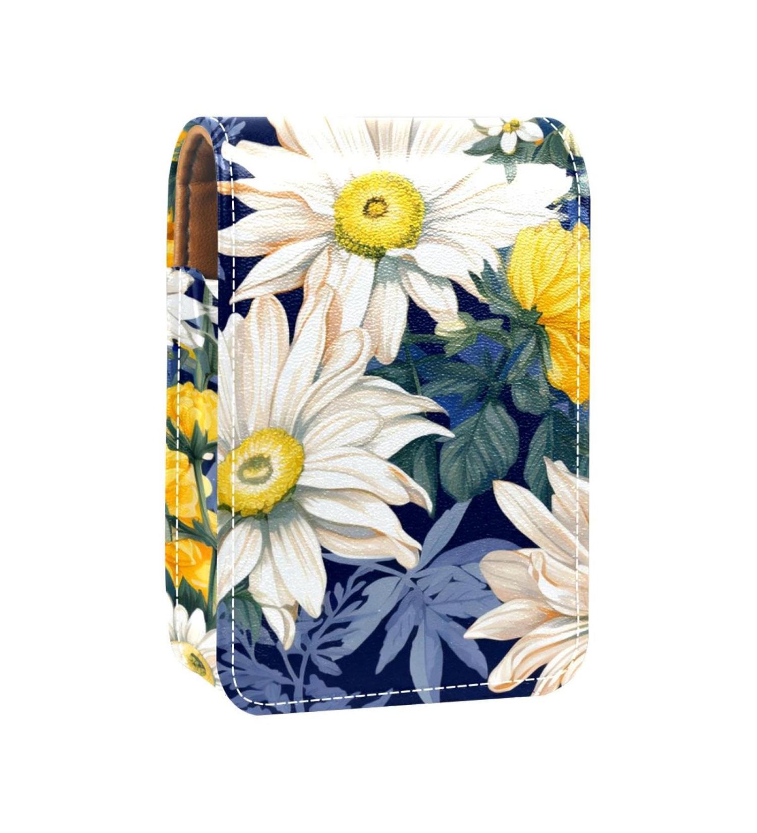 Travel Lipstick Organizer Case - Portable Makeup Bag with Mirror | Flower Watercolor Daisy & Sunflower Design - Buy Online on GoSupps.com