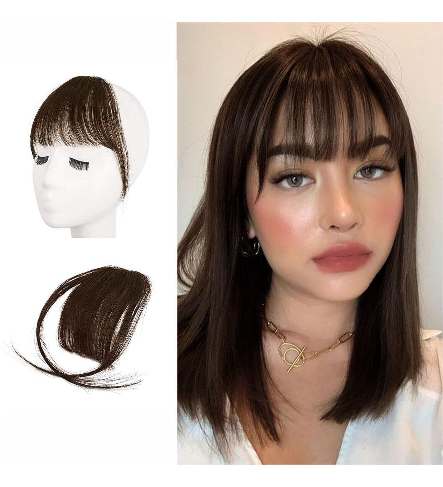 BARSDAR Clip in Fringe Human Hair - 100% Real Hair Extensions - French Bangs in 4# Brown - Washable/Dye-able - Pack of 1 - Buy Online on GoSupps.com