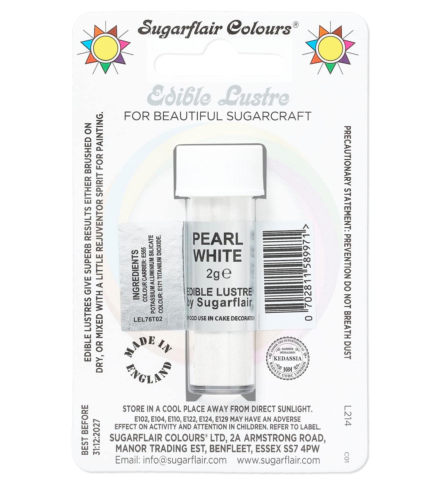Sugarflair Lustre Pearl White Food Colouring Powder Edible Coloured Dust Vial Brush On or Add Rejuvenator to Create Eye-Catching Food Paint Gives Shine to Your Bakes - 2g