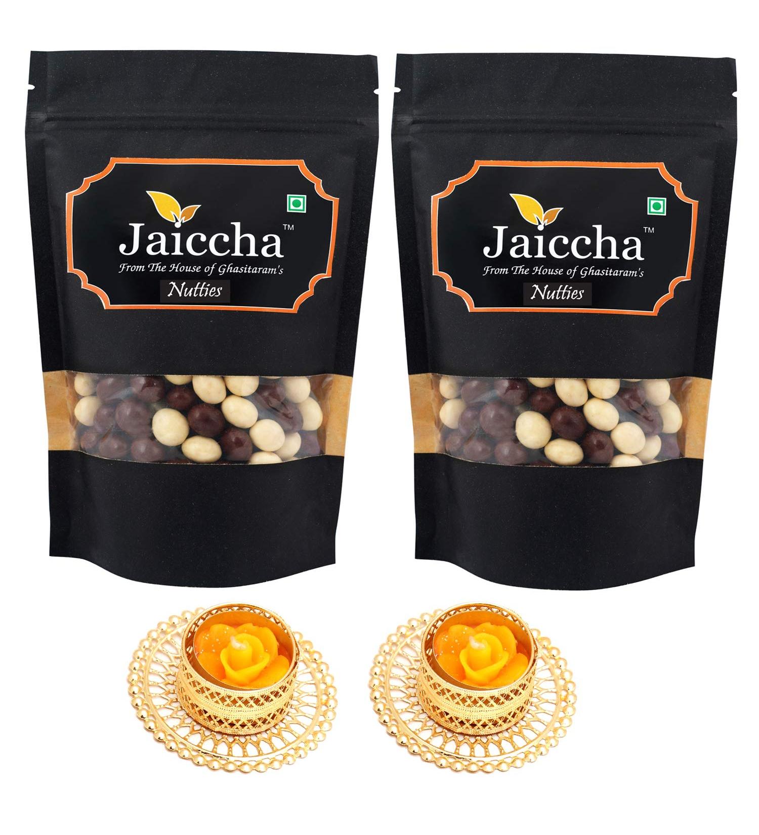 Jaiccha Ghasitaram Diwali Gifts Chocolate - Nutties 400 GMS in Black Paper Pouch with 2 T-Lites - Buy Online on GoSupps.com