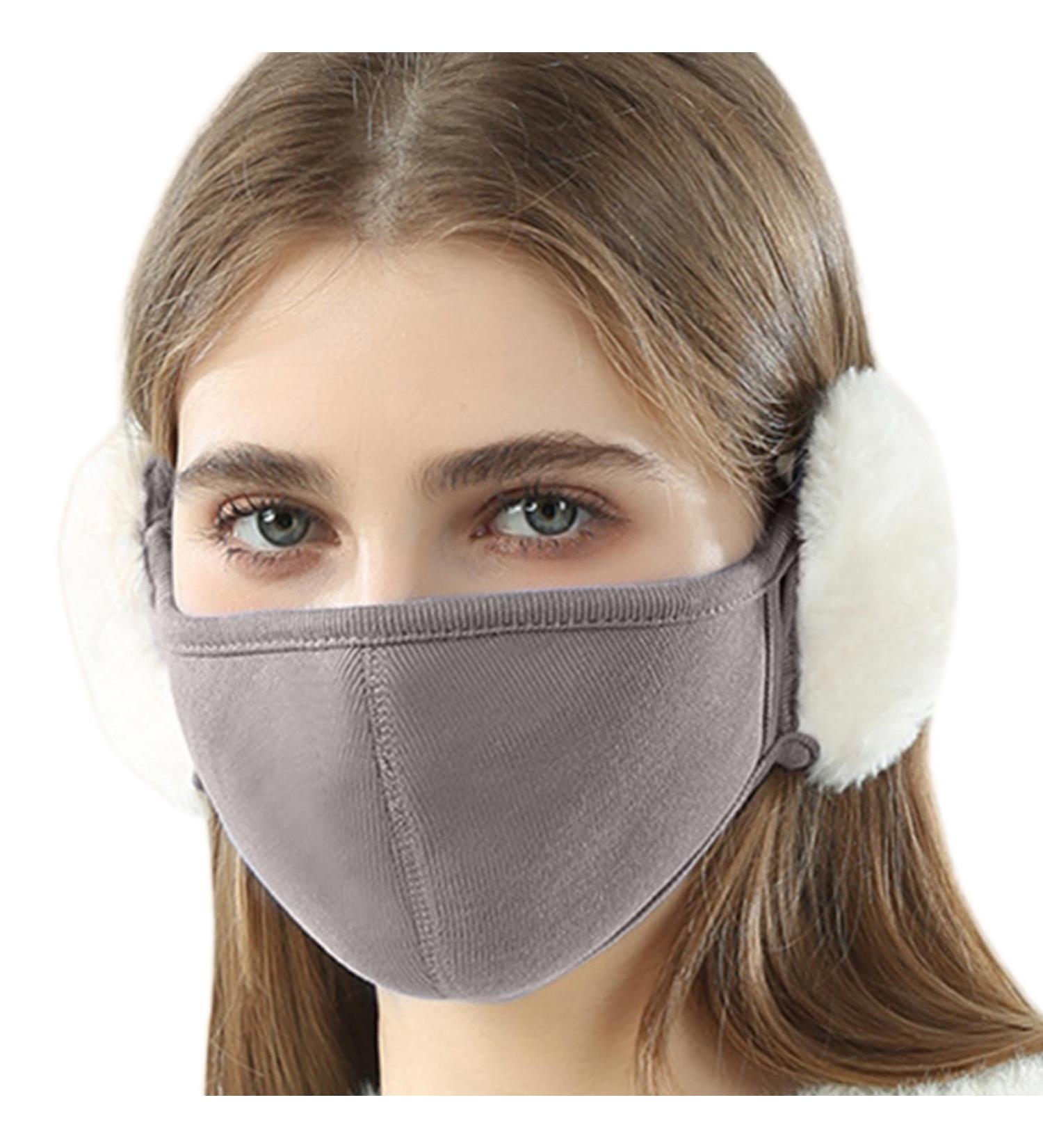 Jacekee Winter Face Cover for Women - Cloud-Shaped Outdoor Mask with Rabbit Fur Earmuffs | Soft Gray Ear Protector for Men and Women - Buy Online on GoSupps.com