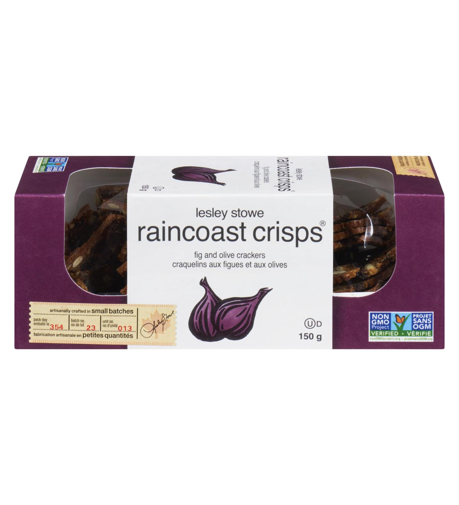 Lesley Stowe Raincoast Crisps Fig Olive Crackers (Pack of 12) - Artisanal Crackers Charcuterie Crackers Baked in Small Batches Non-GMO Kosher Certified 150g Fig Olive 150 g (Pack of 12) - Buy Online on GoSupps.com