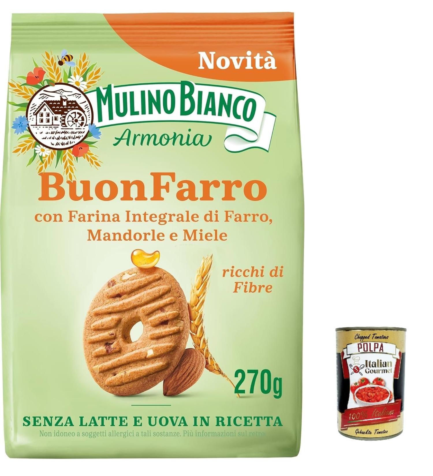  Italian Gourmet E.R. Mulino Bianco BuonFarro Pack of 12 shortcrust pastry biscuits with wholemeal spelt flour almonds and honey 270 g + gourmet Italian polpa 400 g - Buy Online on GoSupps.com