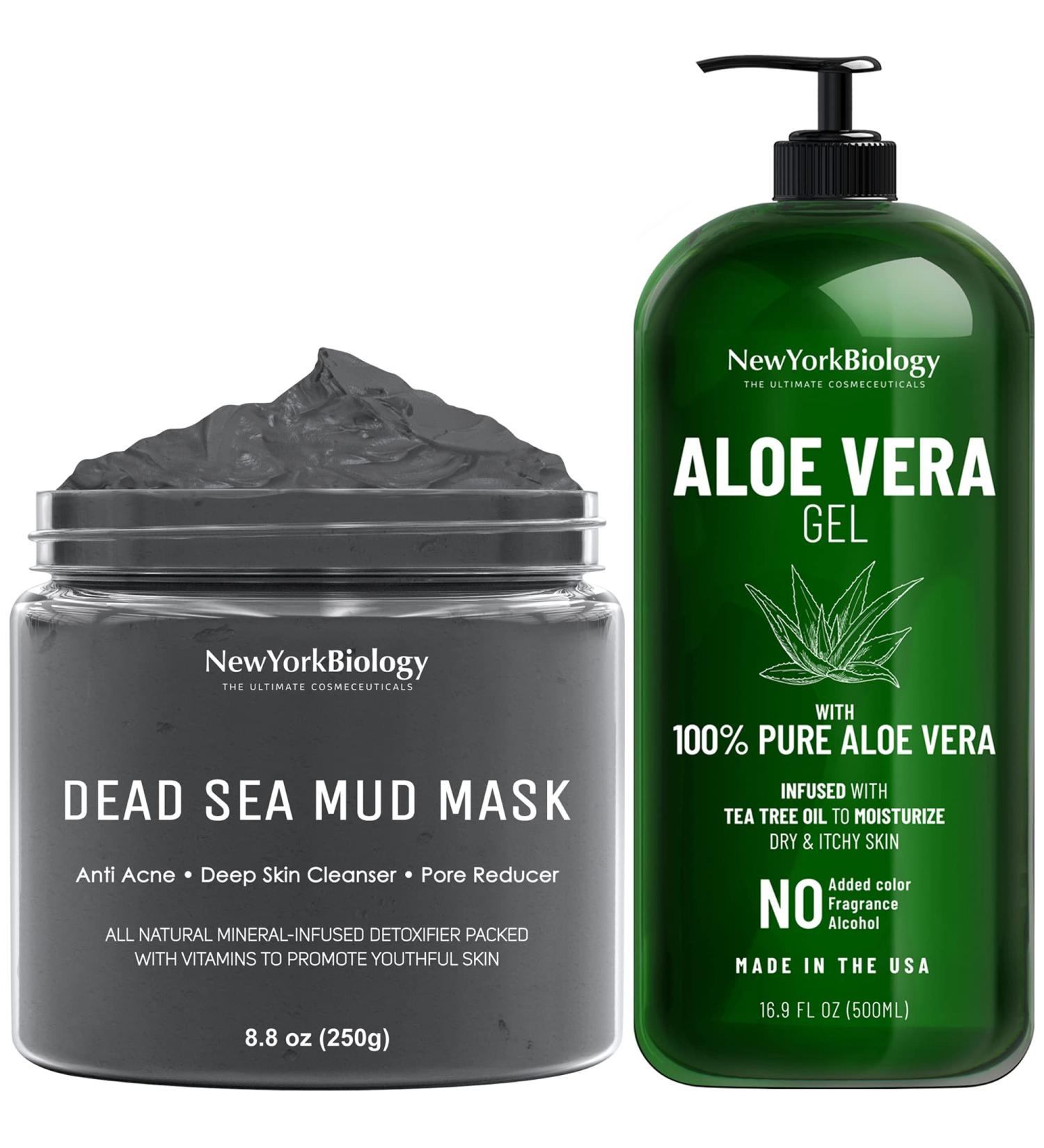 New York Biology Dead Sea Mud Mask with Aloe Vera Gel - Spa Quality Pore Reducer for Acne, Blackheads & Oily Skin - Buy Online on GoSupps.com