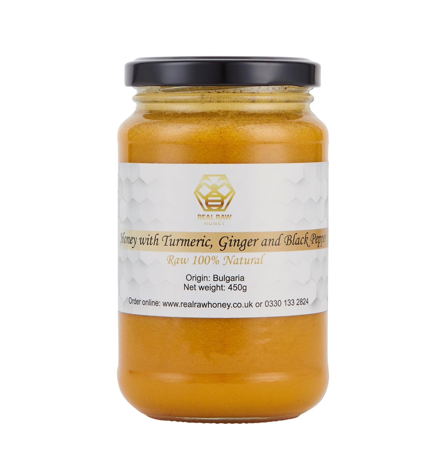 Honey with Turmeric Ginger and Black Pepper 450g Unpasteurised 100% Natural Raw Honey with Turmeric Ginger and Black Pepper No Additives No Preservatives - Buy Online on GoSupps.com