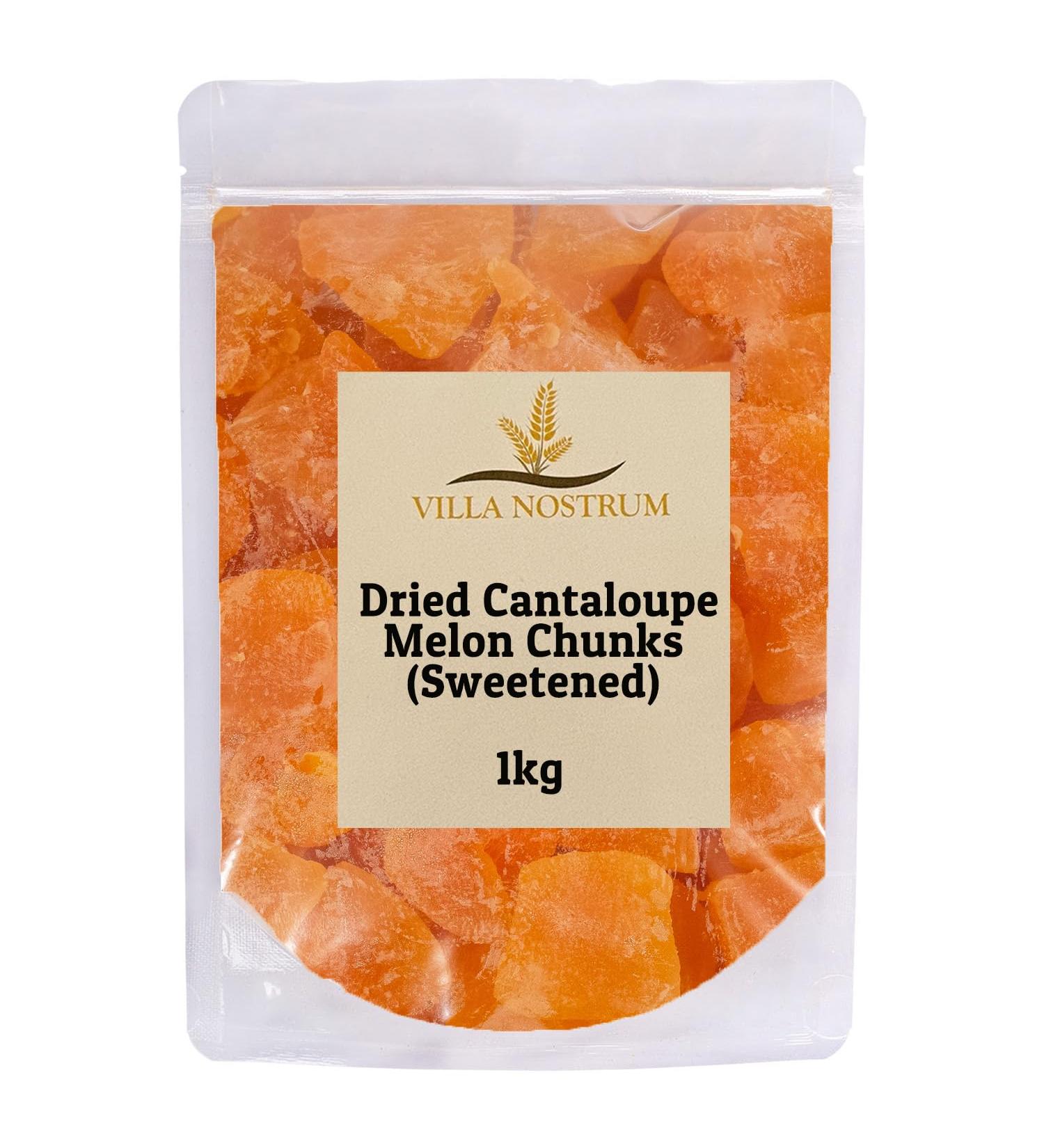 Dried Cantaloupe Melon Chunks 1kg by Villa Nostrum - Tropical Melon Candied Dried Fruit Perfect For Snacking Cooking Nutritious and Healthy Snack