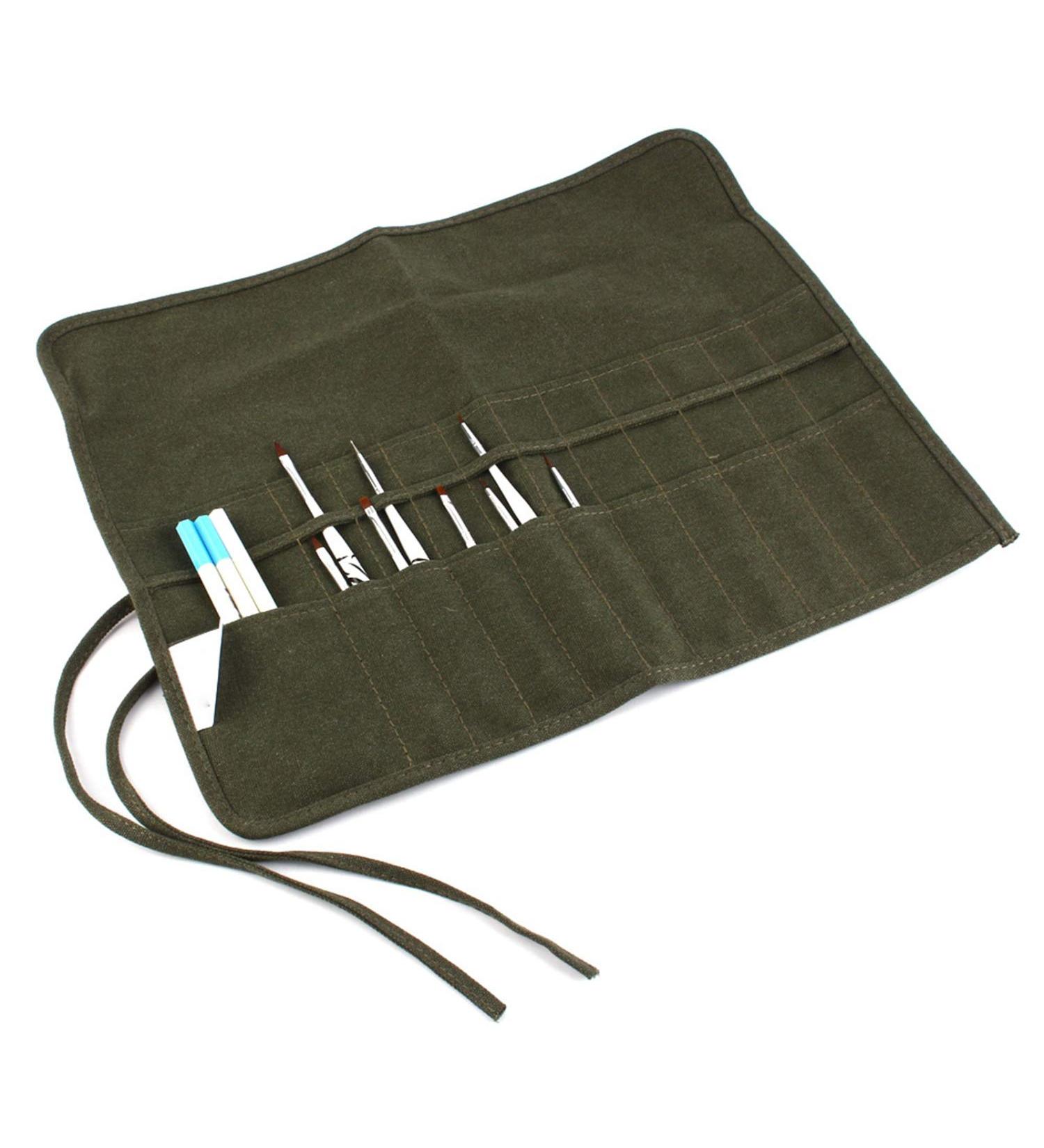 Yosoo 22-Slot Canvas Paint Brush Holder Roll Up Bag Case - Ideal for Students, Artists and Professionals - Watercolor, Oil, Acrylic Brush Organizer - Buy Online on GoSupps.com