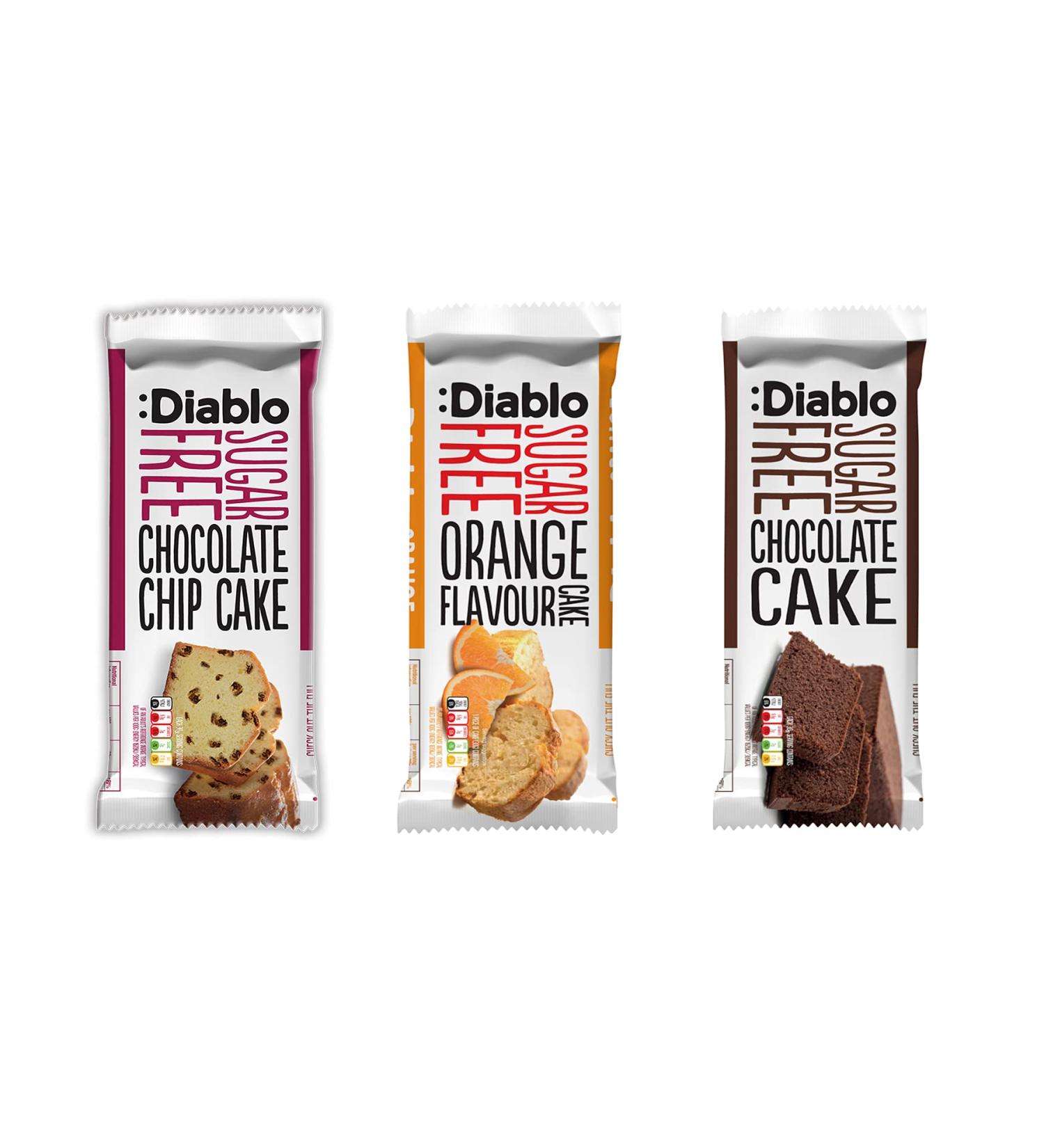 Diablo Sugar Free Mix Flavour Cakes 200g (Pack of 3) Orange Flavour Chocolate & Chocolate Chip - Buy Online on GoSupps.com