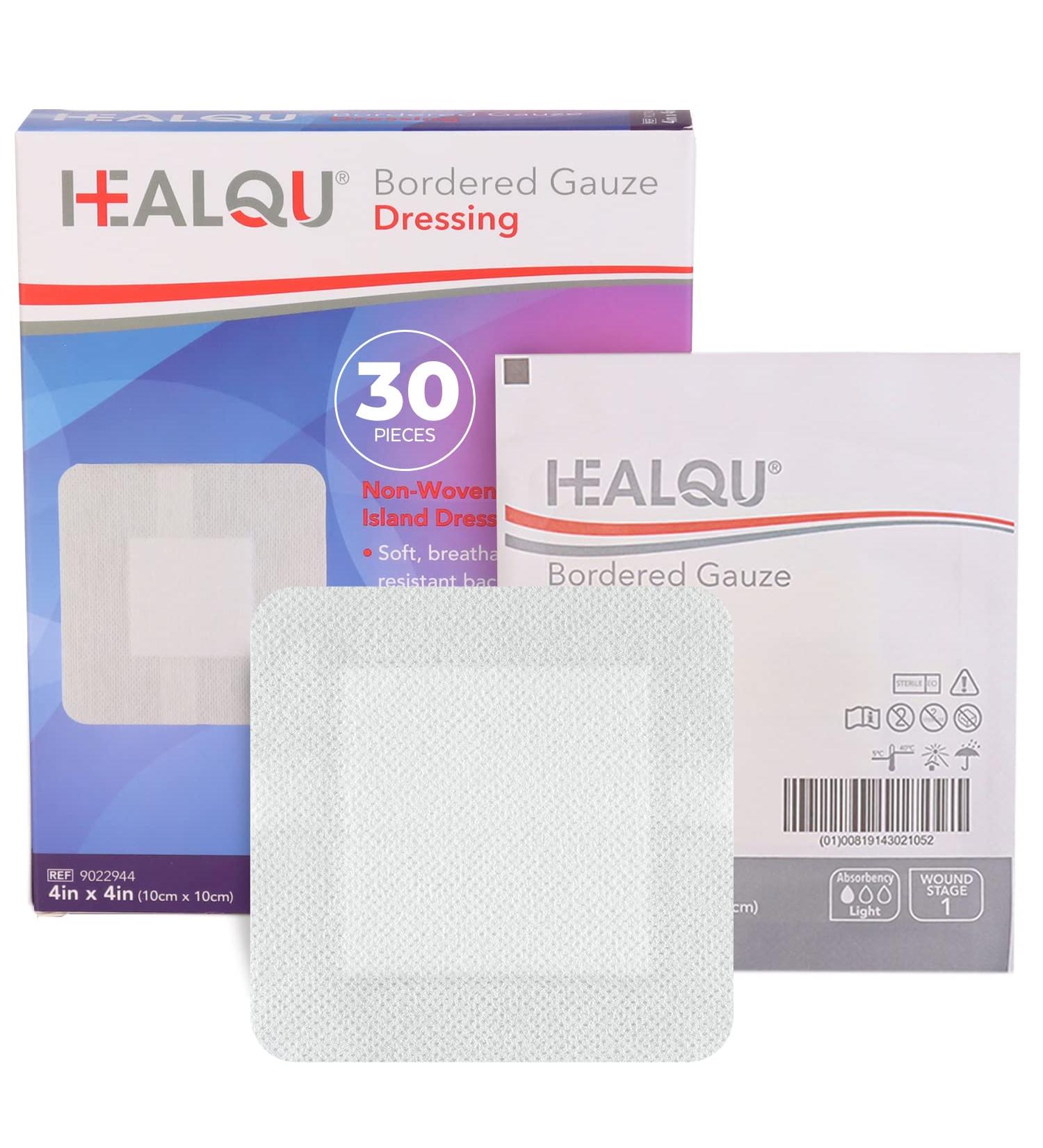 HEALQU Bordered Gauze Island Dressing - 30 Count | Sterile 4x4 Gauze Pads with Water-Resistant Backing | Soft and Breathable Wound Dressing - First Aid and Medical - Buy Online on GoSupps.com
