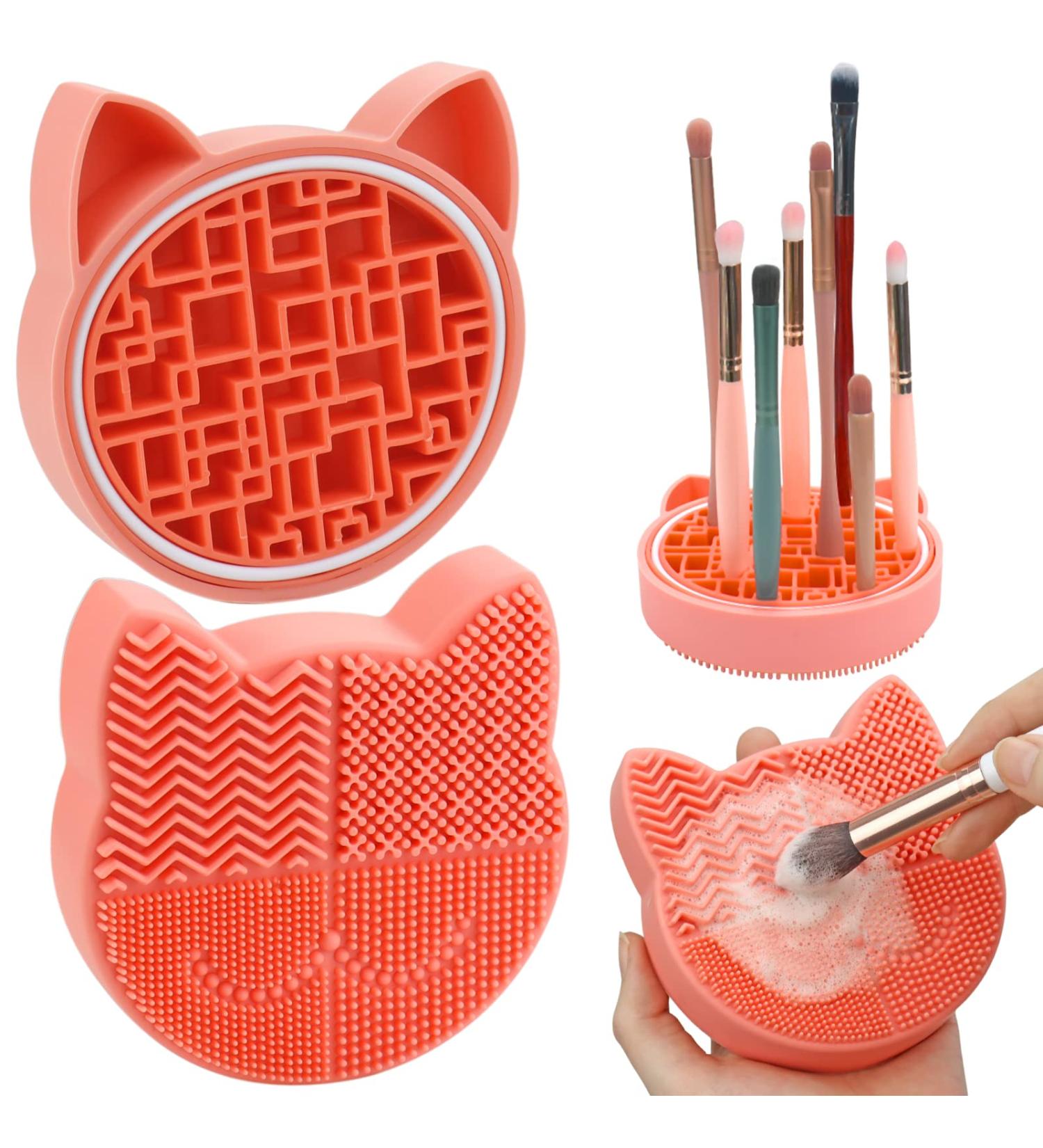 Christmas Silicone Makeup Brush Cleaning Mat with Drying Holder - Orange - Buy Online on GoSupps.com