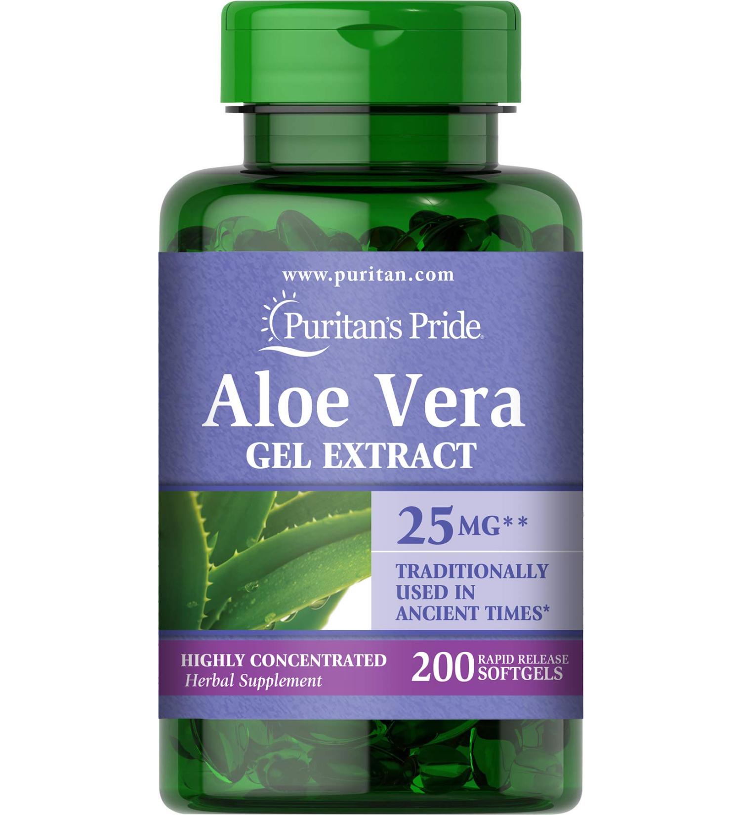 Puritans Pride Aloe Vera Extract 25mg Softgels - 200 Count - Buy Online on GoSupps.com