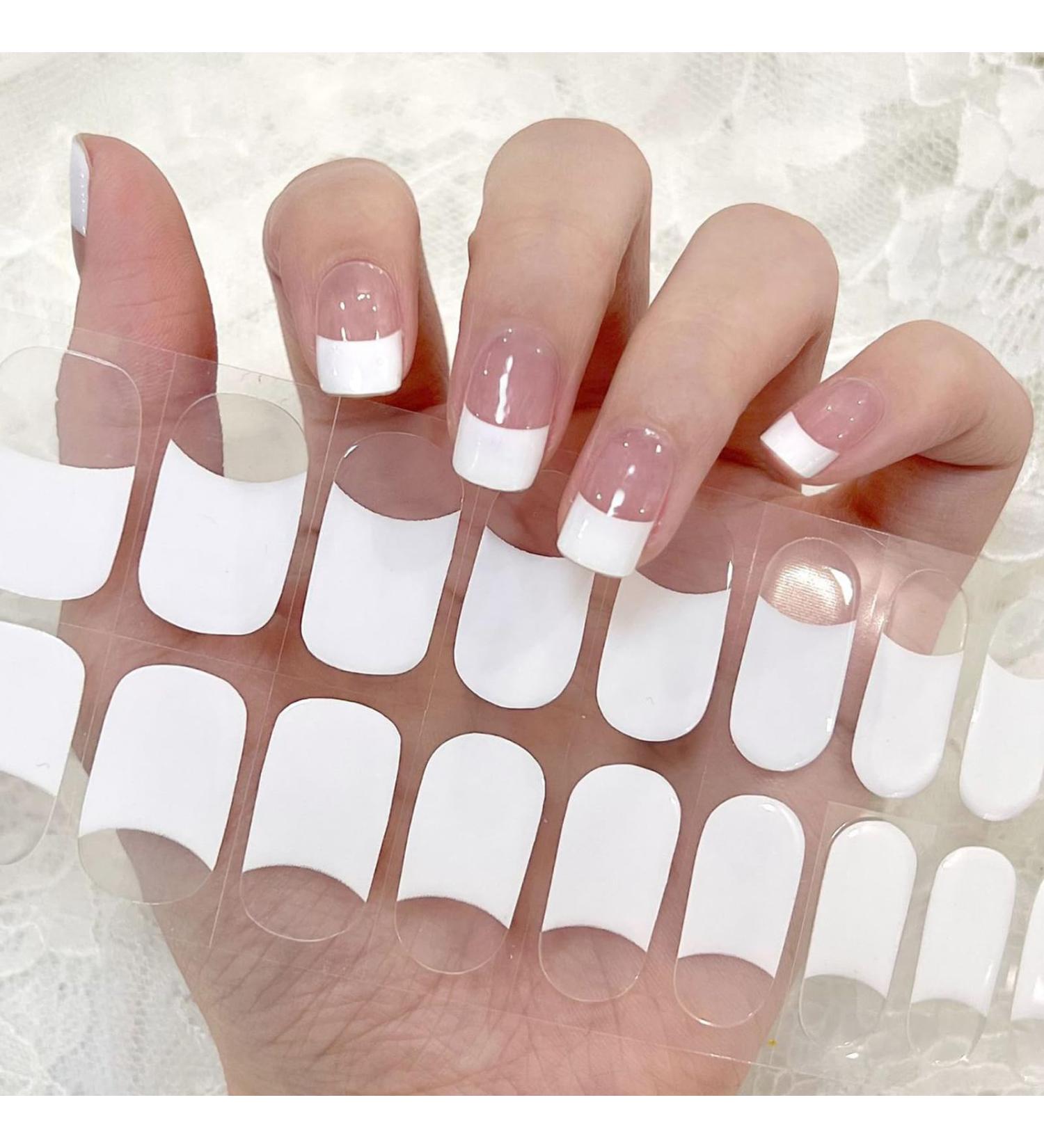 Semi Cured Gel Nail Strips 22 Stickers French Gel Nail Wraps White Tips French Nail Wraps Gel Nail Strips Easy Apply & Remove for Salon-Quality Manicure UV/LED Lamp Required French White - Buy Online on GoSupps.com