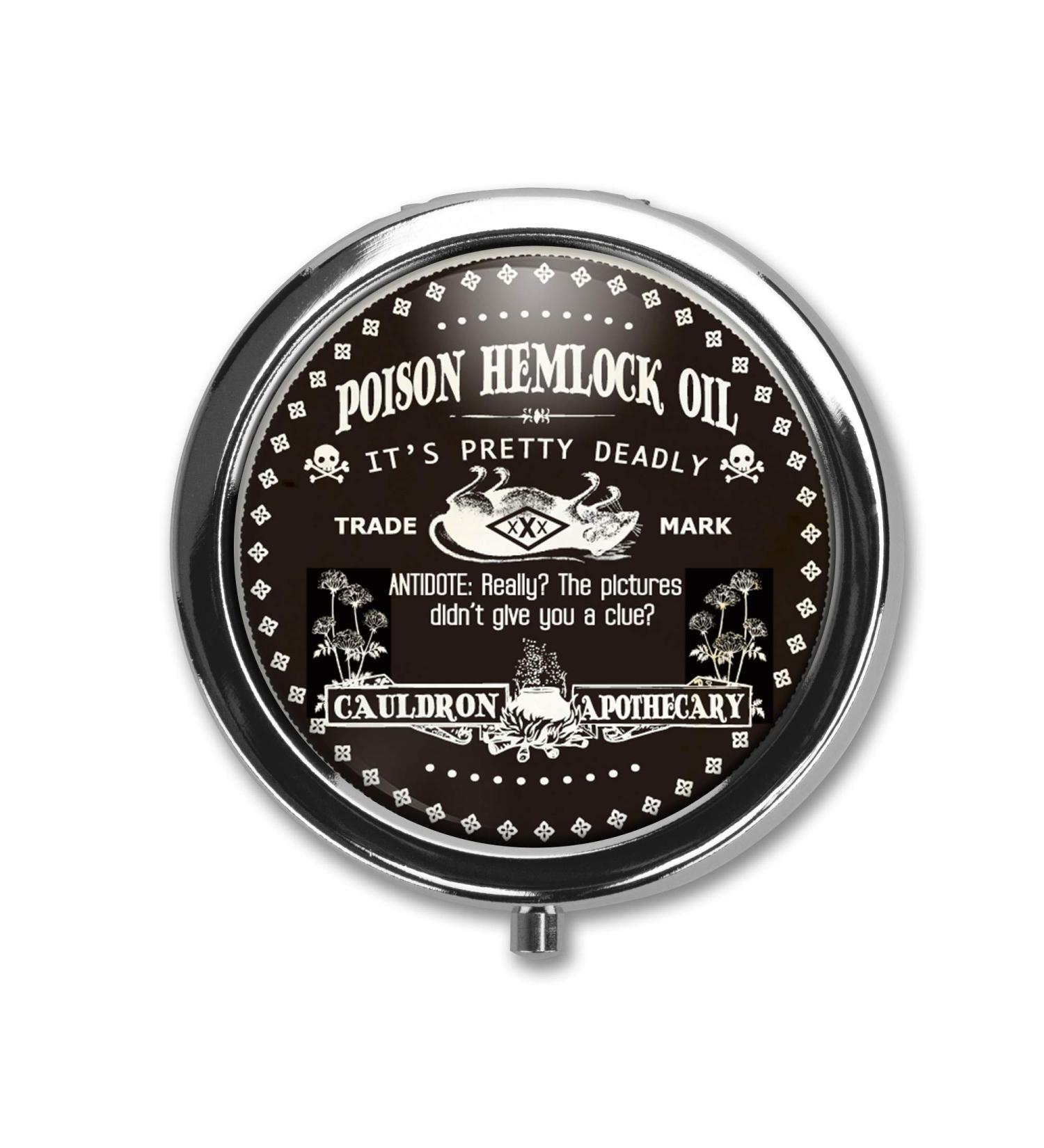 Poison Hemlock Oil Pill Box Case Pillbox Holder Trinket Stash Box Arsenic Vintage Style Medicine Vitamin Pill Organizer Case Black