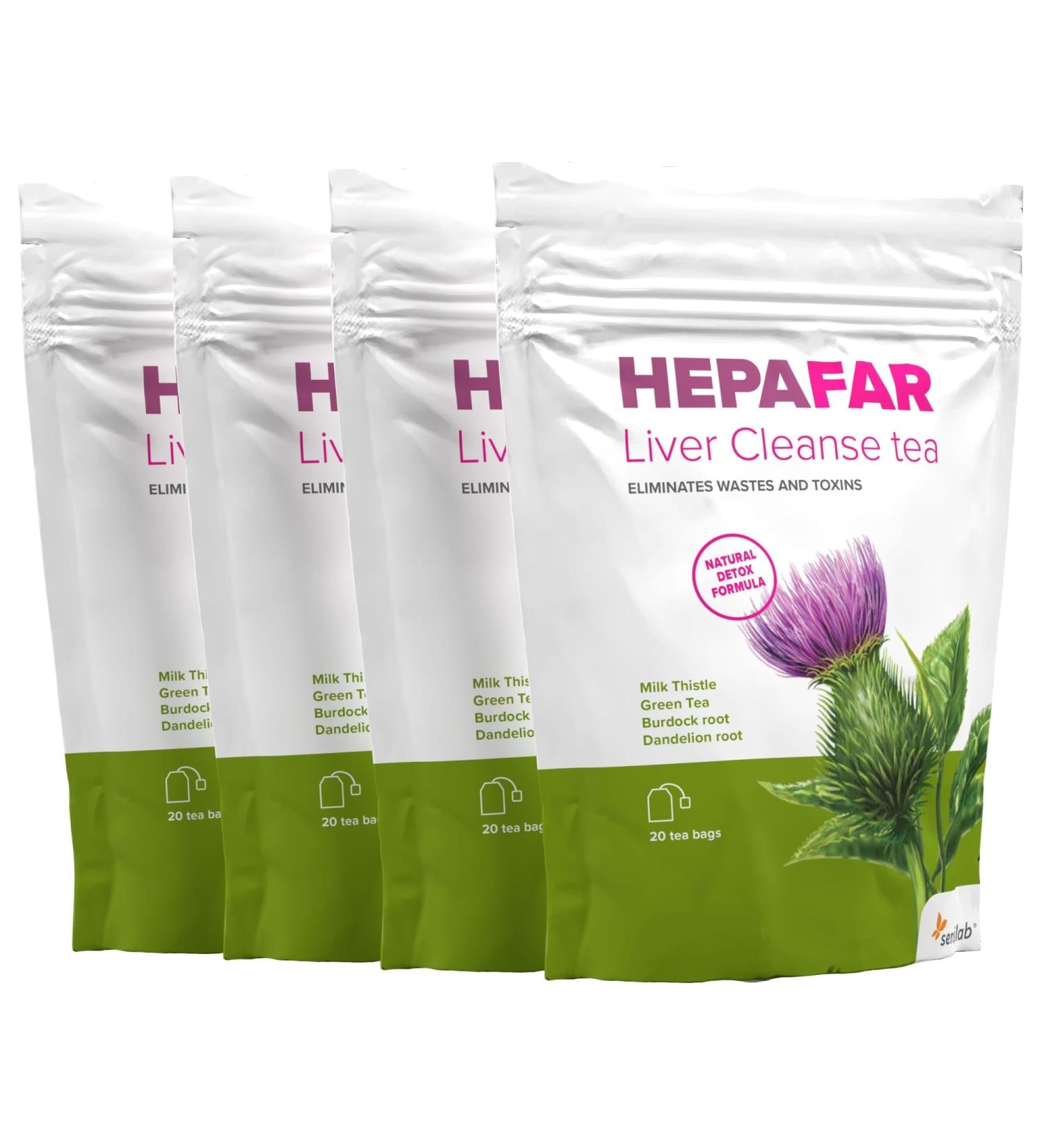 HepaFar Liver Detox Tea - Green Tea Dandelion & Climbing Root | 80 Tea Bags - Detoxify Your Liver - Sensilab - Buy Online on GoSupps.com