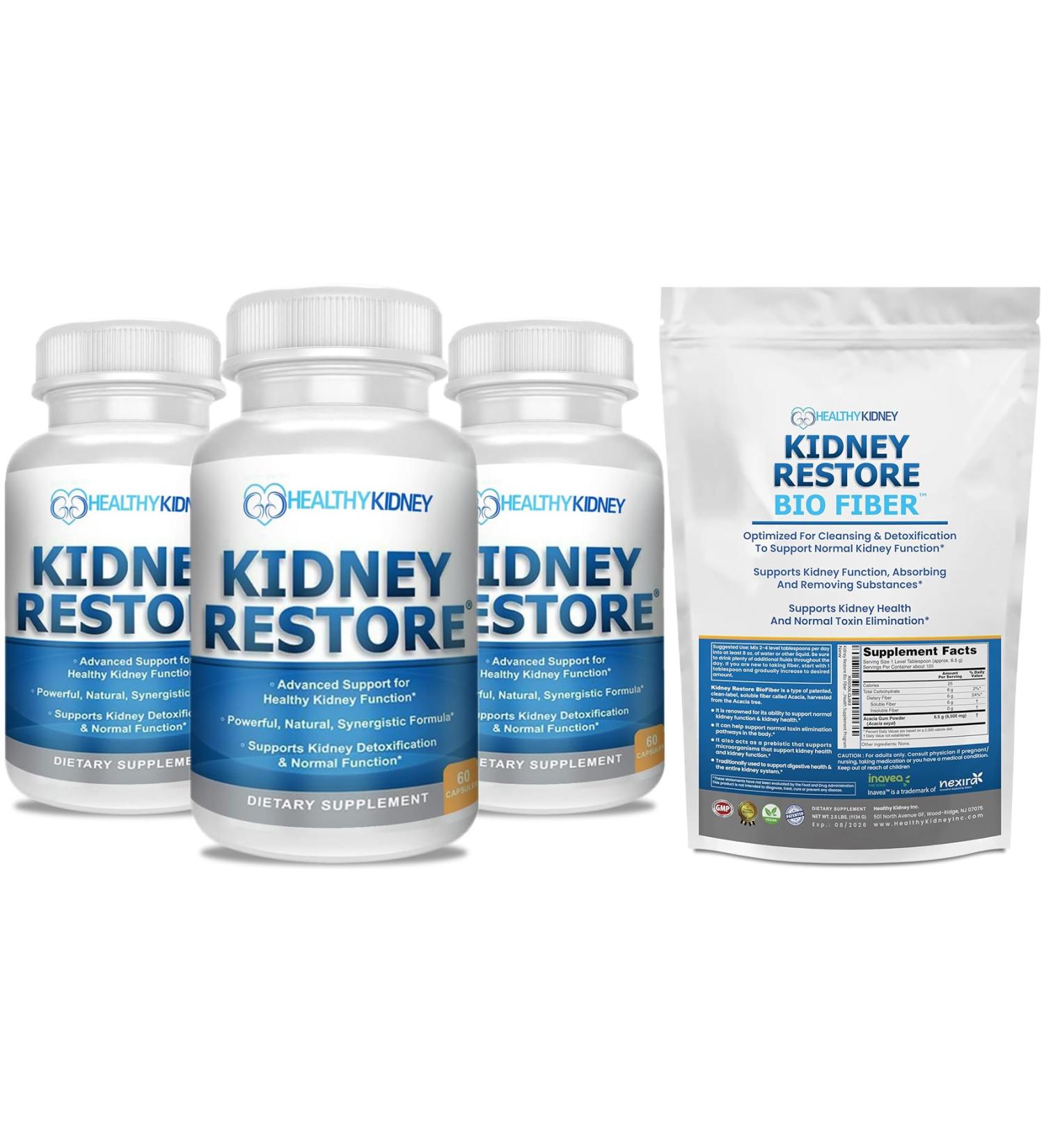 3 Pack Natural Kidney Cleanse to Support Kidney Function and Detox 60 Capsules + Bio Fiber Kidney Cleanse Detox & Repair - Restorative Kidney Support & Kidney Supplement 2.5 LBS - Buy Online on GoSupps.com