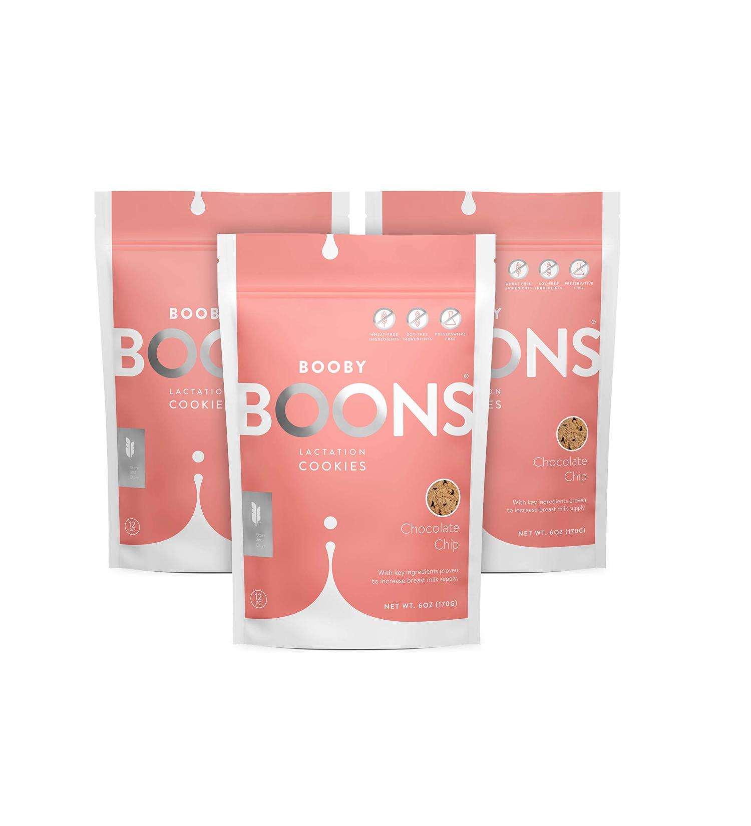 Booby Boons Lactation Cookies Chocolate Chip Pack of 3 Bags - 12 Cookies per 6oz Bag - Made with Gluten Free Soy Free Fenugreek-free ingredients to support and enhance breastfeeding. - Buy Online on GoSupps.com