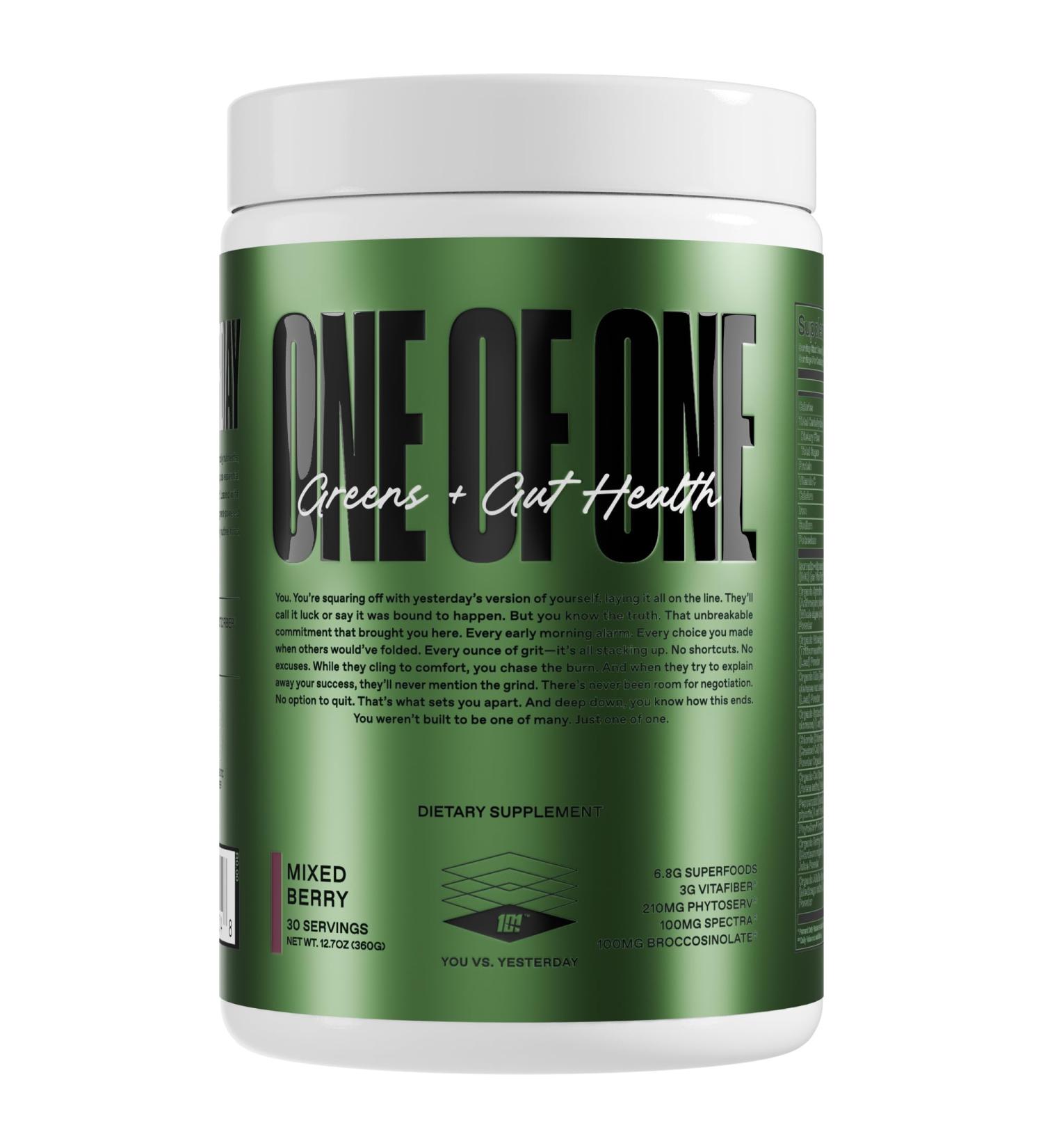 ONE of ONE Greens & Gut Health Superfood Greens Powder with Prebiotics, Probiotics & Digestive Enzymes for Gut Health, Immunity & Energy, No Artificial Sweeteners - Mixed Berry, 30 Serving - Buy Online on GoSupps.com