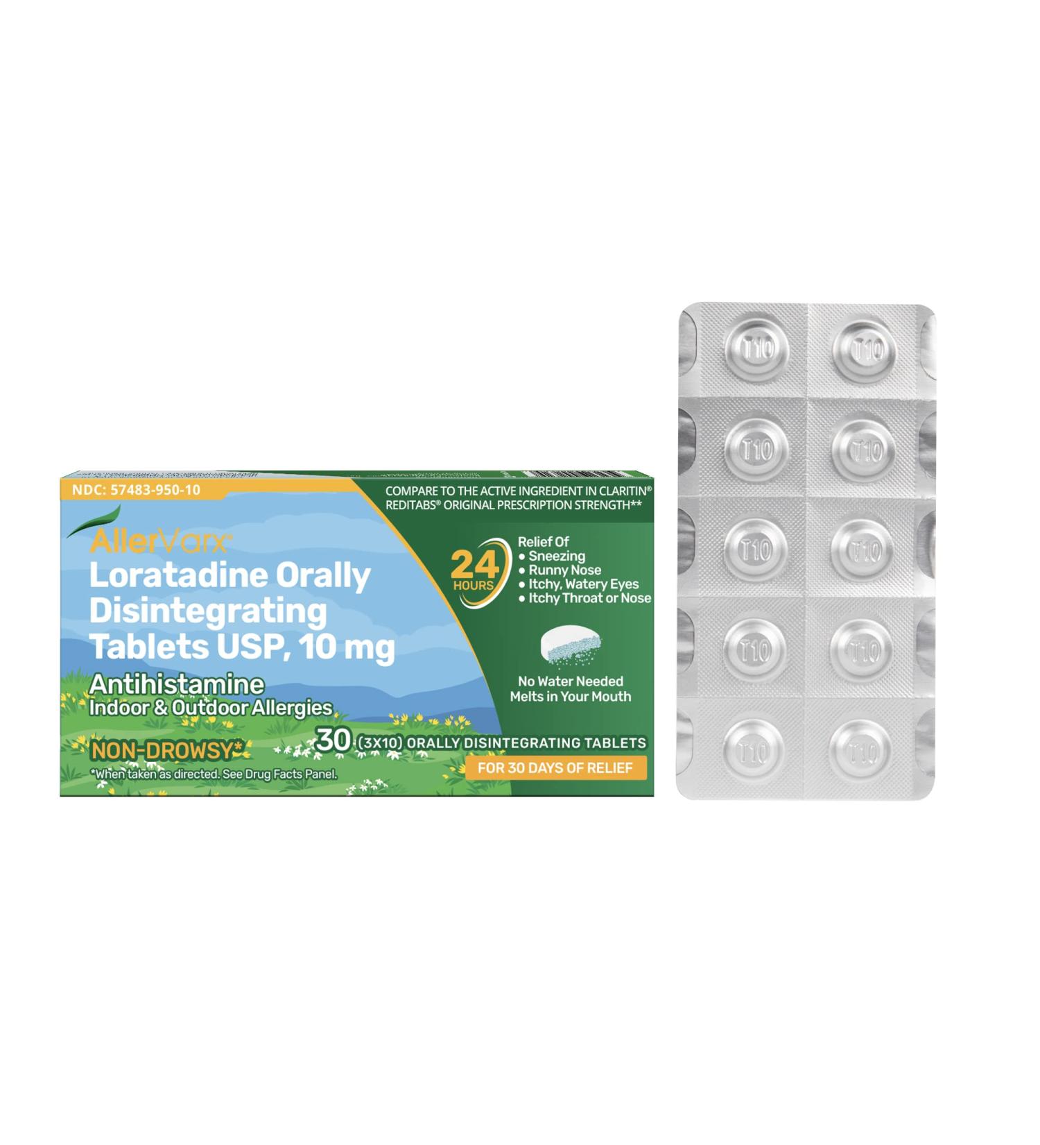 AllerVarx Loratadine 10mg Orally Disintegrating Tablet - 24 Hour Allergy Relief - Non-Drowsy Antihistamine - 30 Count Pack - Buy Online on GoSupps.com