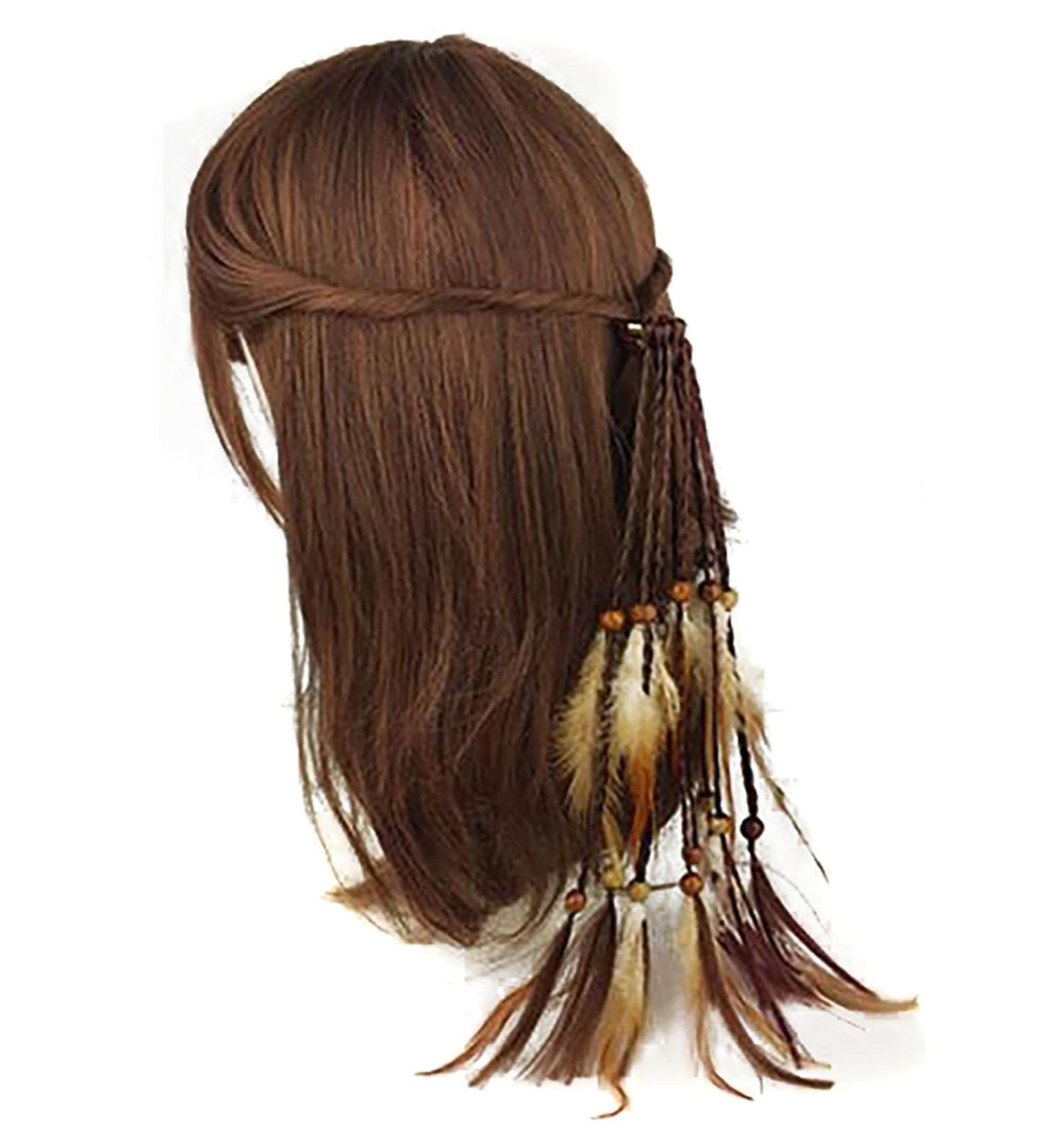 Set of 3 Handmade Boho Hippie Hair Rope Hair Band Headbands Head Wrap Elastics Feather Hair Tie Ponytail Holders Headdress Hair Accessories for Women Lady Girls (Brown) - Buy Online on GoSupps.com