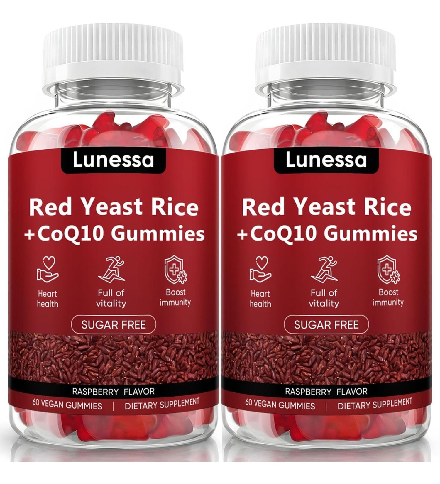 WDVNEX Lunessa Red Yeast Rice and CoQ10 Supports Heart & Daily Wellness with Red Yeast Rice 2400mg CoQ10 200mg for Healthy Cholesterol Non-GMO Vegan Raspberry Flavor 60 Gummies Supplement (2) - Buy Online on GoSupps.com
