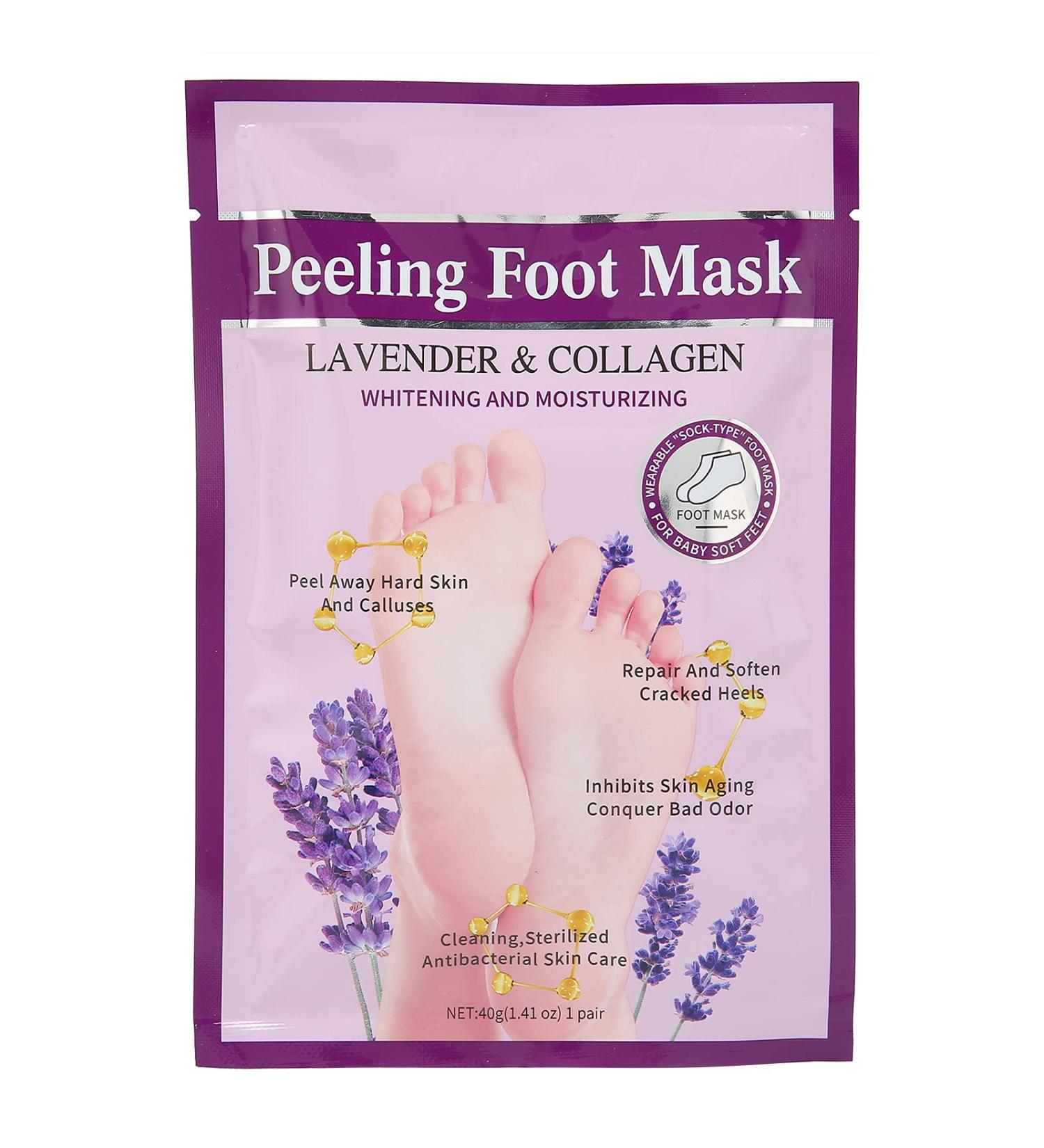 Foot Peeling Mask - Lavender Collagen Exfoliating Socks for Soft Moisturized Feet | Dead Skin Removal & Cracked Heel Care - Buy Online on GoSupps.com