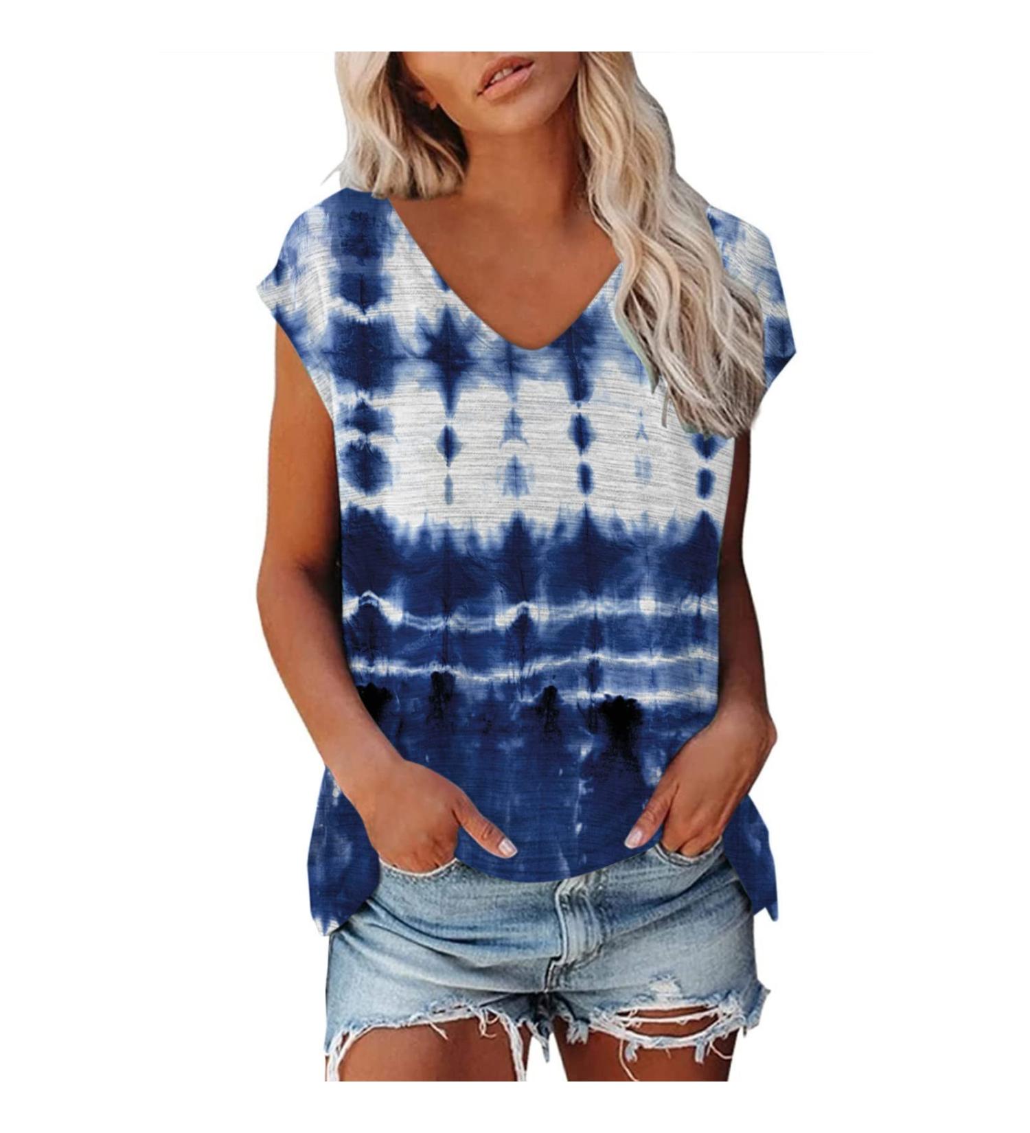 Short Sleeve T Shirts Clothing Woman T-Shirt Casual Black Clothing Top Women's Floral Pattern for Women Crop Tops Shirt Shirts Top Women's Summer Tank Top 4-blue M - Buy Online on GoSupps.com