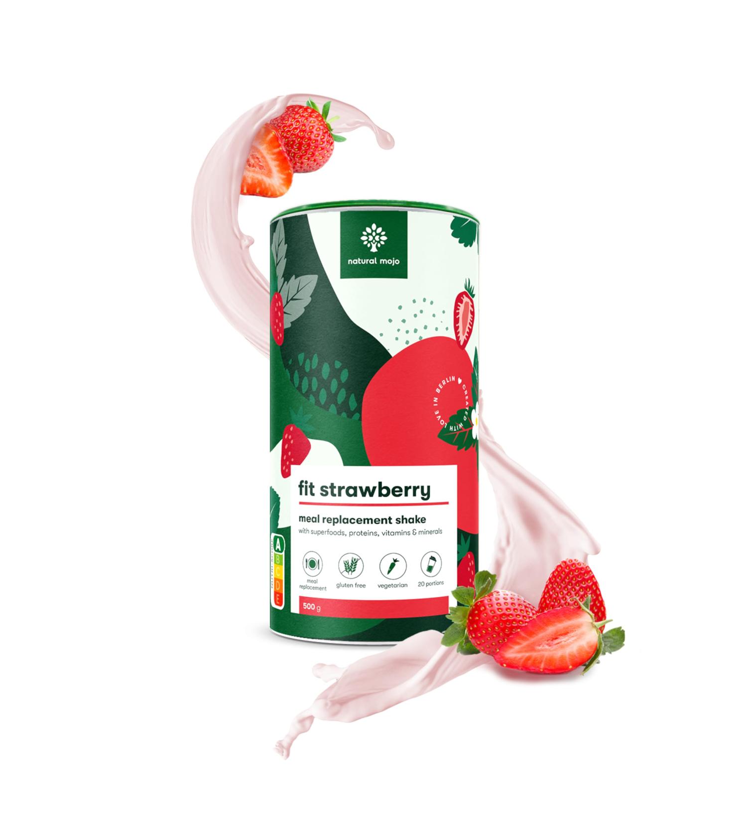 Natural Mojo Fit Strawberry Shake (500g) - Vegetarian Meal Set with Nutrients Protein & Superfoods for a Conscious Diet - Buy Online on GoSupps.com