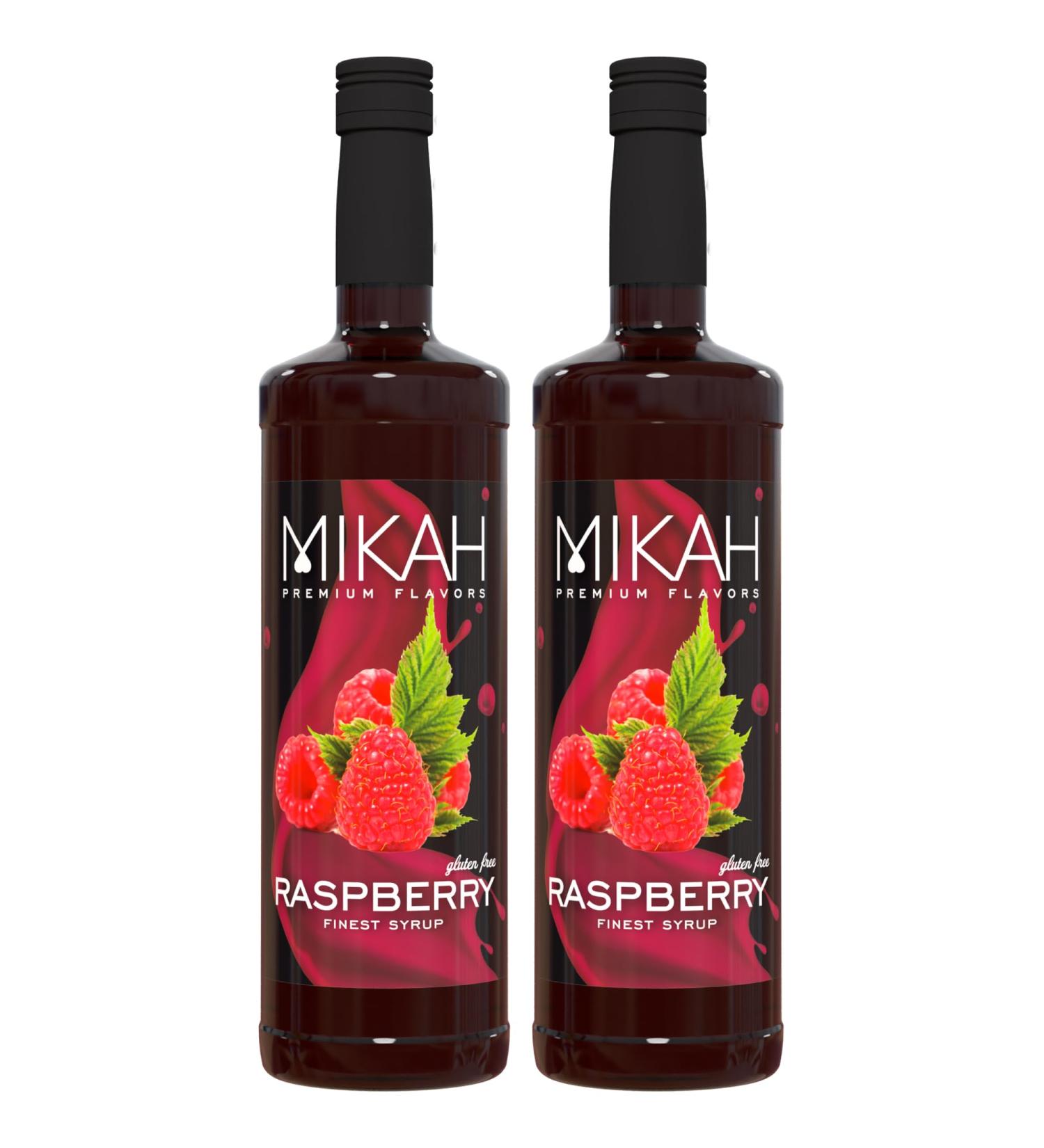 Mikah - Premium Flavors - Raspberry (Raspberry) x2 | Syrup for drinks and desserts | Professional use | 2 bottles of 1 liter (2x1000ml) - Buy Online on GoSupps.com