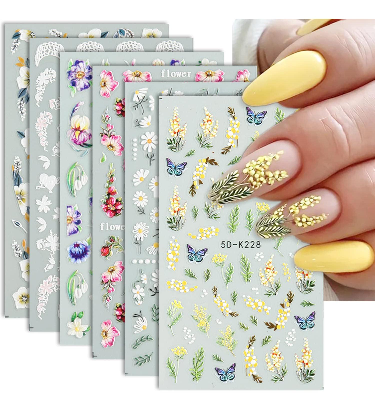 5D Embossed Flower Nail Art Stickers - Colorful Spring Summer Decorations for DIY Nails - Buy Online on GoSupps.com