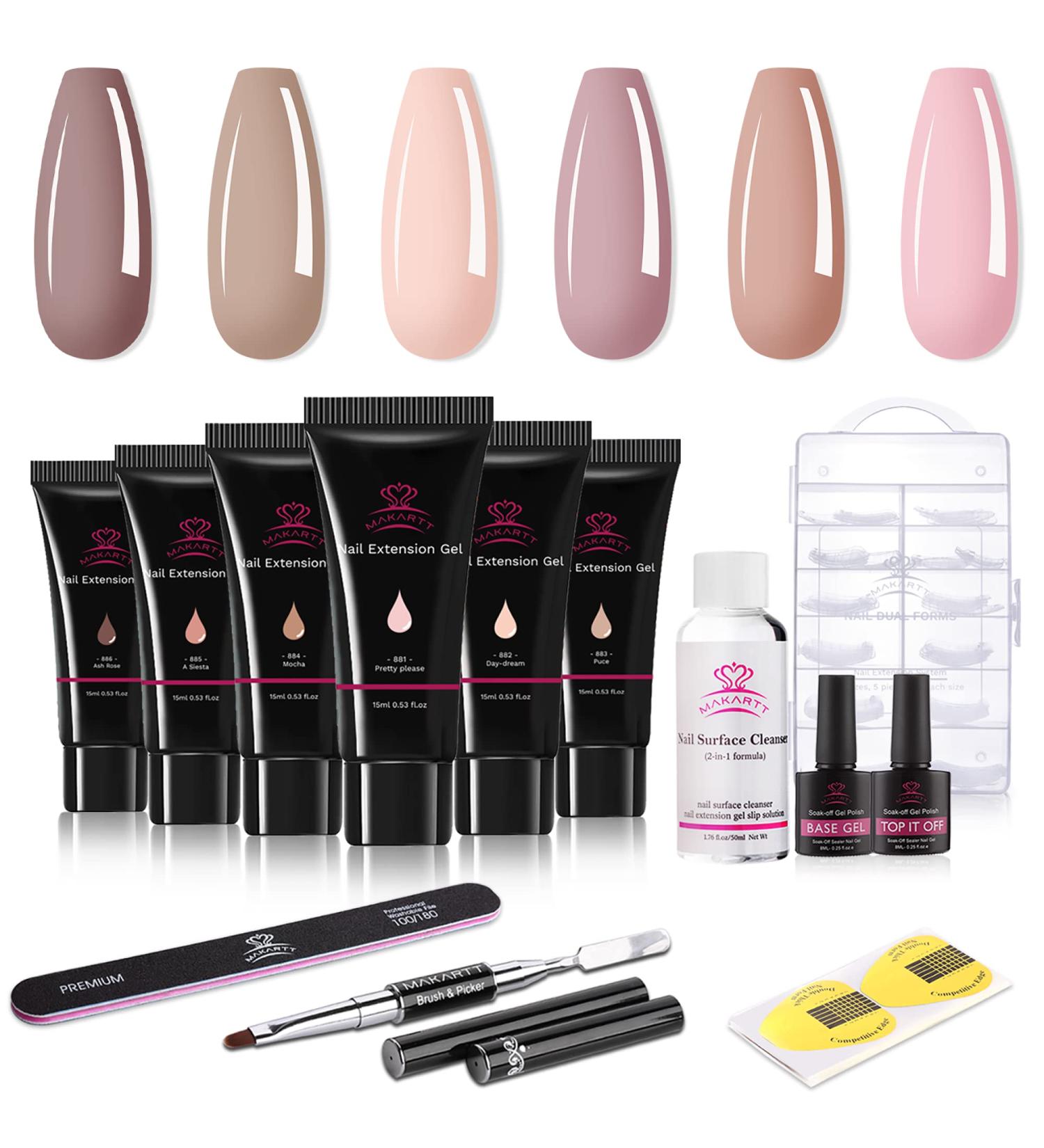 Makartt Poly Nail Gel Kit - 6 Nude Colors | Nail Extension Gel Set with Dual Forms | All-in-One Hard Gel Starter Kit for Nails | Manicure Supplies - Buy Online on GoSupps.com